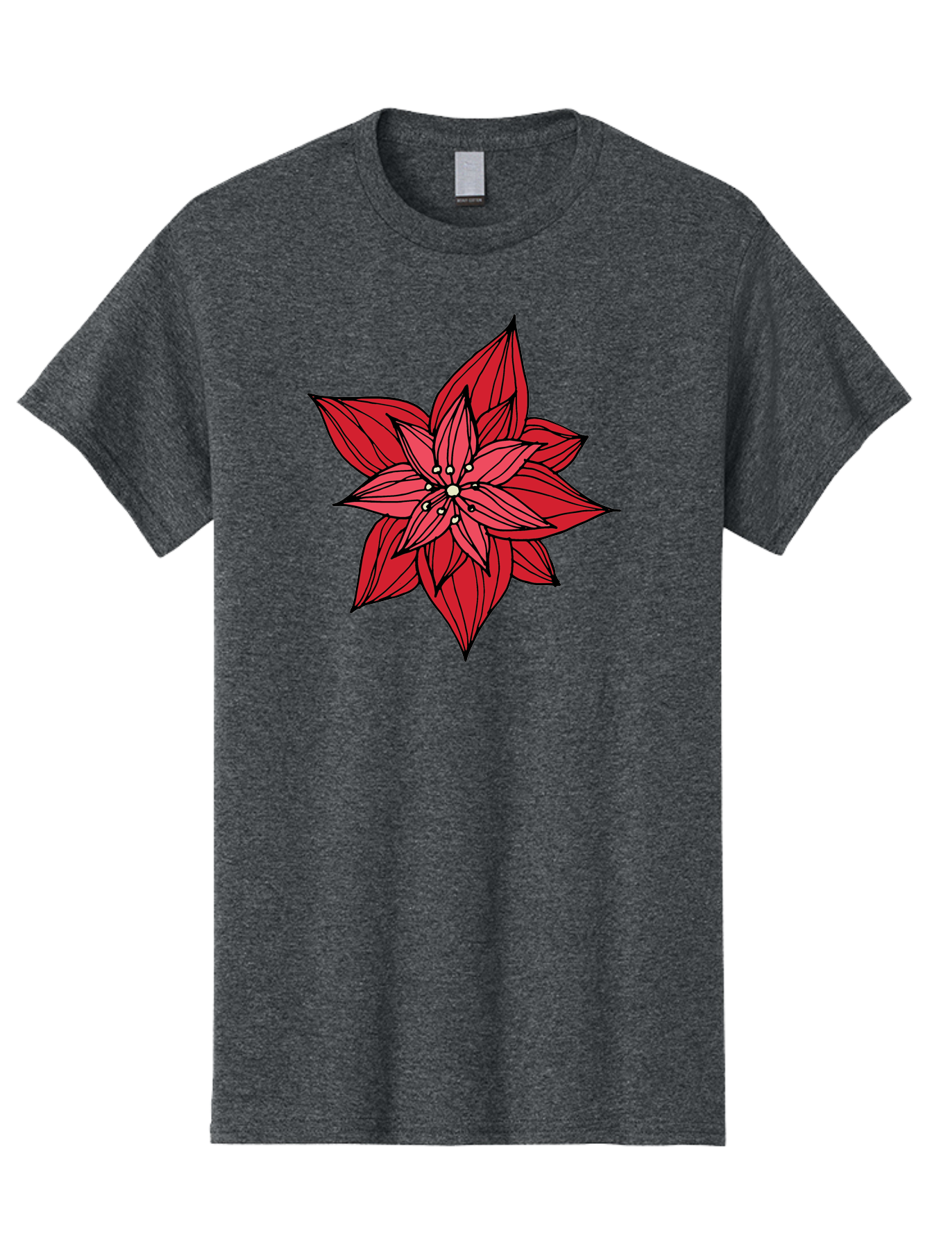 Poinsettia Men'S Graphic Tee, 100% Cotton, Comfortable Casual Summer Wear, Machine Washable, Poinsettia Flower, Red Petals, Festive Decor, Holiday Decoration, Christmas Flower, Symbolic Bloom, Vibrant Red Aab051 3