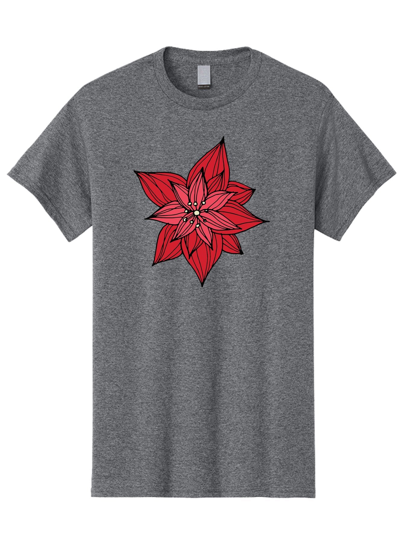 Poinsettia Men'S Graphic Tee, 100% Cotton, Comfortable Casual Summer Wear, Machine Washable, Poinsettia Flower, Red Petals, Festive Decor, Holiday Decoration, Christmas Flower, Symbolic Bloom, Vibrant Red Aab051 11