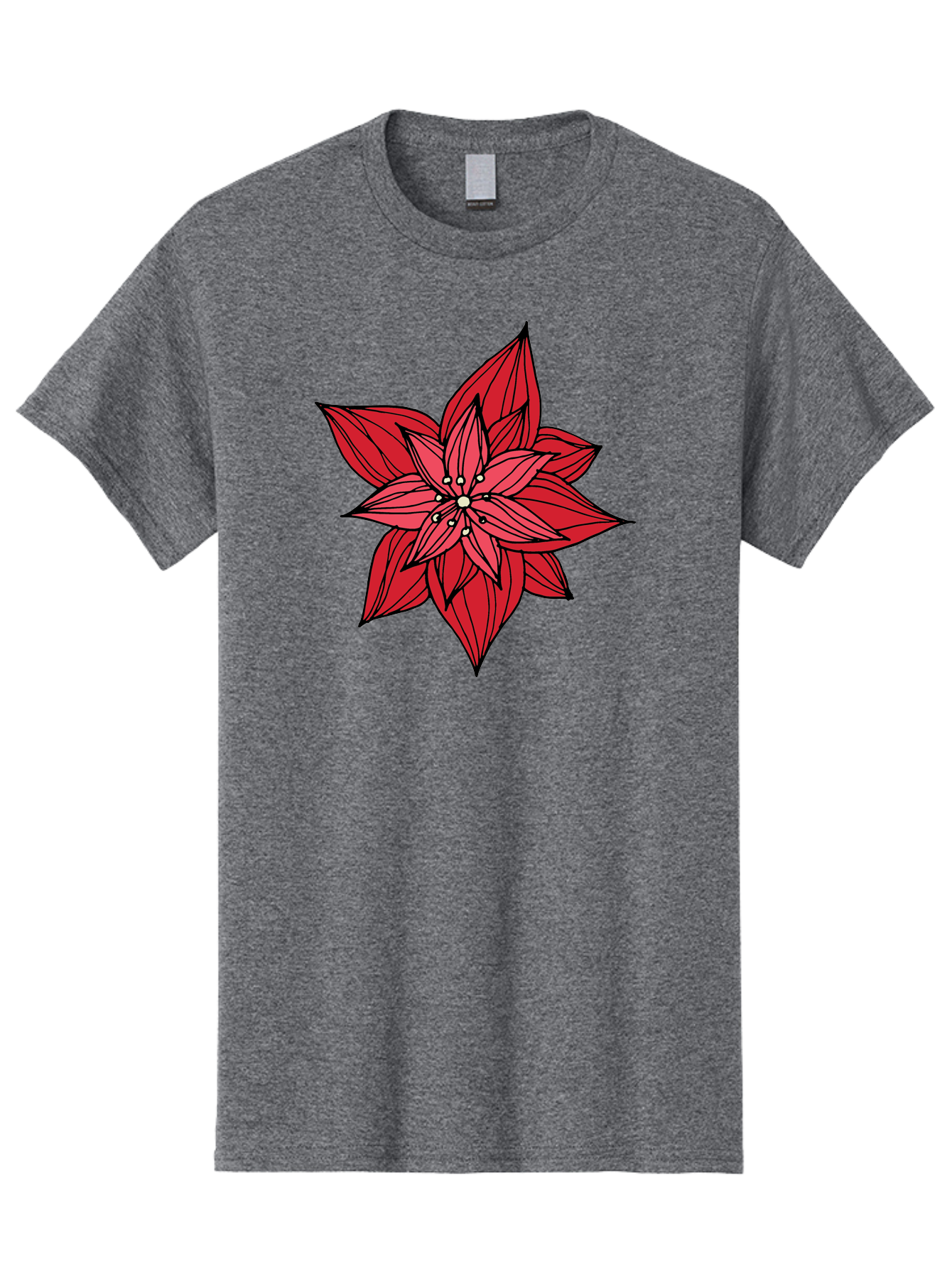 Poinsettia Men'S Graphic Tee, 100% Cotton, Comfortable Casual Summer Wear, Machine Washable, Poinsettia Flower, Red Petals, Festive Decor, Holiday Decoration, Christmas Flower, Symbolic Bloom, Vibrant Red Aab051 7