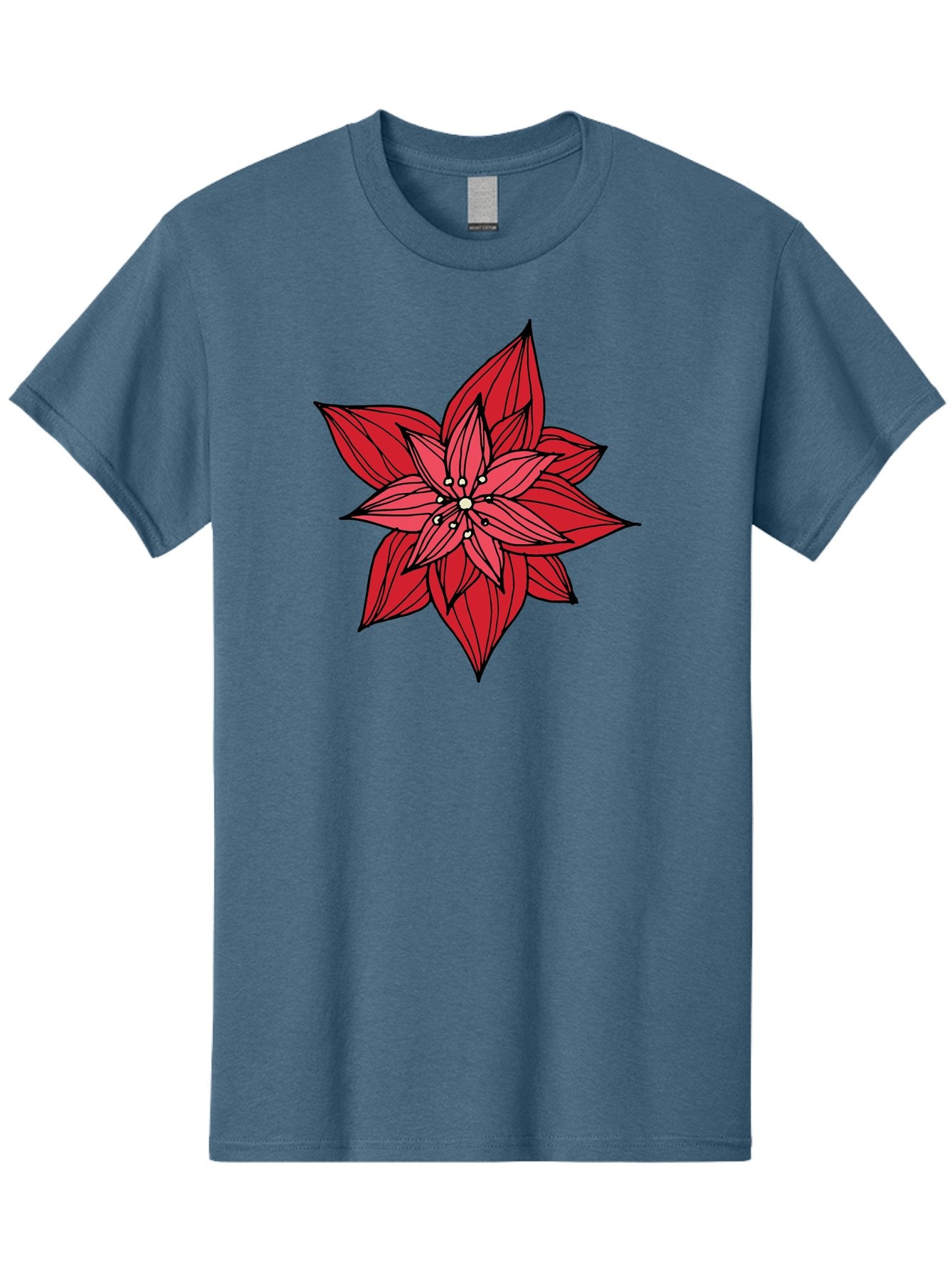 Poinsettia Men'S Graphic Tee, 100% Cotton, Comfortable Casual Summer Wear, Machine Washable, Poinsettia Flower, Red Petals, Festive Decor, Holiday Decoration, Christmas Flower, Symbolic Bloom, Vibrant Red Aab051