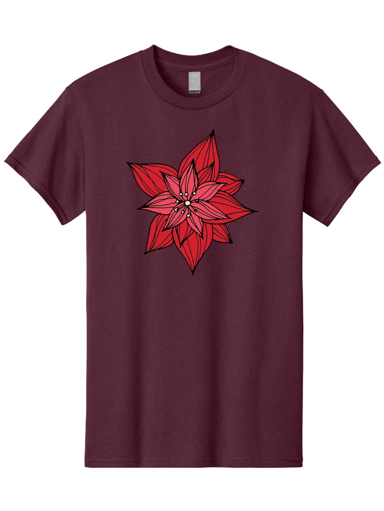 Poinsettia Men'S Graphic Tee, 100% Cotton, Comfortable Casual Summer Wear, Machine Washable, Poinsettia Flower, Red Petals, Festive Decor, Holiday Decoration, Christmas Flower, Symbolic Bloom, Vibrant Red Aab051