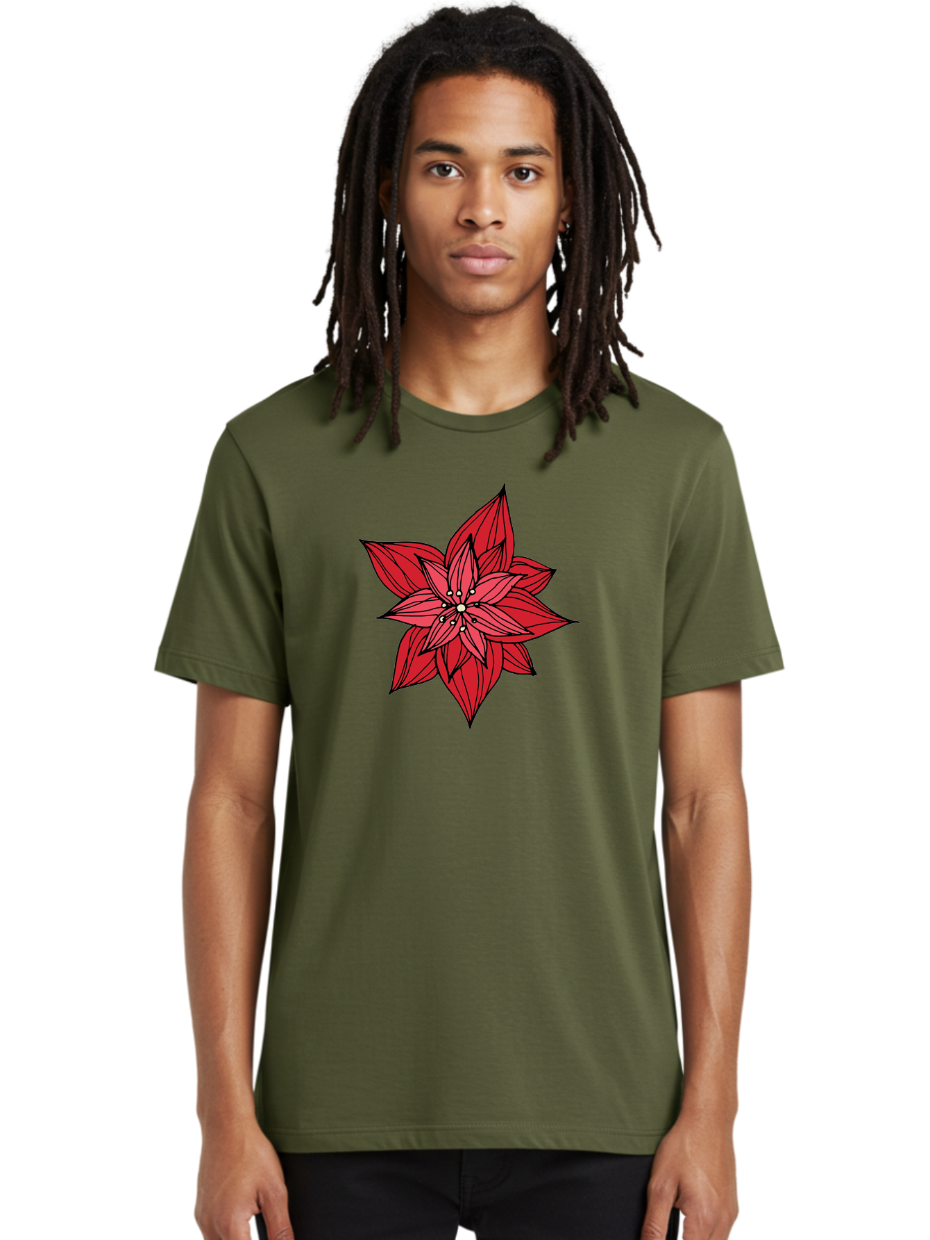 Poinsettia Men'S Graphic Tee, 100% Cotton, Comfortable Casual Summer Wear, Machine Washable, Poinsettia Flower, Red Petals, Festive Decor, Holiday Decoration, Christmas Flower, Symbolic Bloom, Vibrant Red Aab051 12