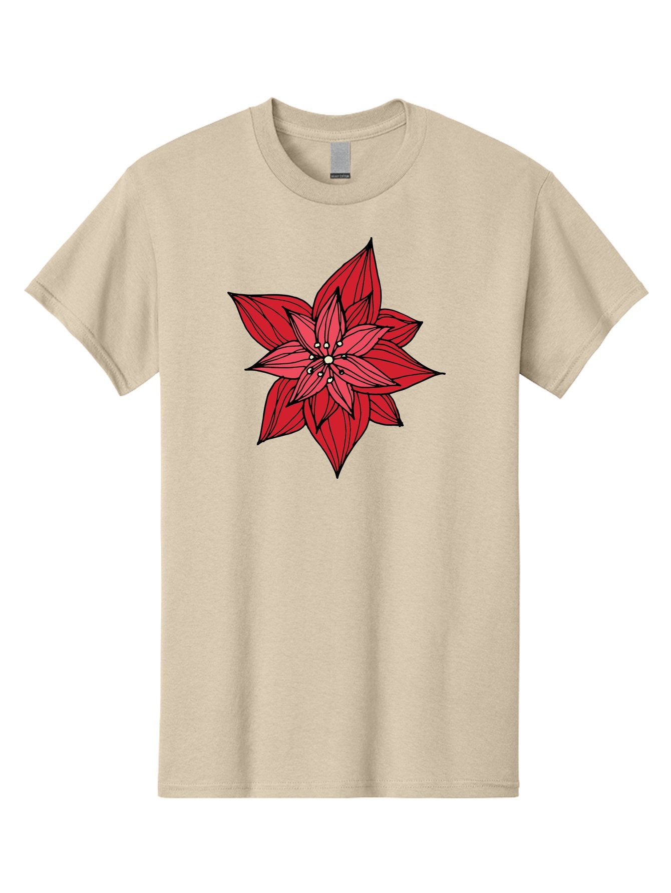 Poinsettia Men'S Graphic Tee, 100% Cotton, Comfortable Casual Summer Wear, Machine Washable, Poinsettia Flower, Red Petals, Festive Decor, Holiday Decoration, Christmas Flower, Symbolic Bloom, Vibrant Red Aab051 6