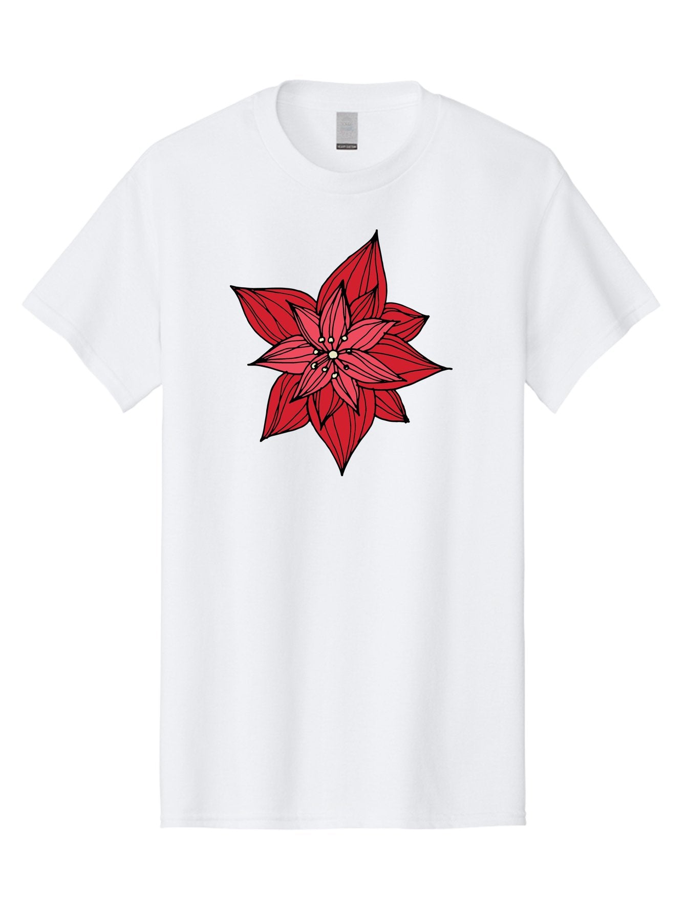 Poinsettia Men'S Graphic Tee, 100% Cotton, Comfortable Casual Summer Wear, Machine Washable, Poinsettia Flower, Red Petals, Festive Decor, Holiday Decoration, Christmas Flower, Symbolic Bloom, Vibrant Red Aab051 3