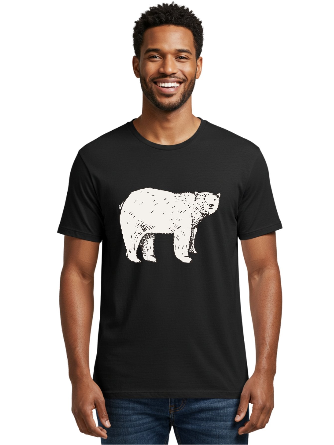 Polar-Bear-1 Men'S Graphic Tee, 100% Cotton, Comfortable Casual Summer Wear, Machine Washable, Polar Bear Illustration, White Bear, Black Outline, Wildlife Art, Polar Bear Drawing, Arctic Animal, Furry Creature, Animal Graphic Aab052 24