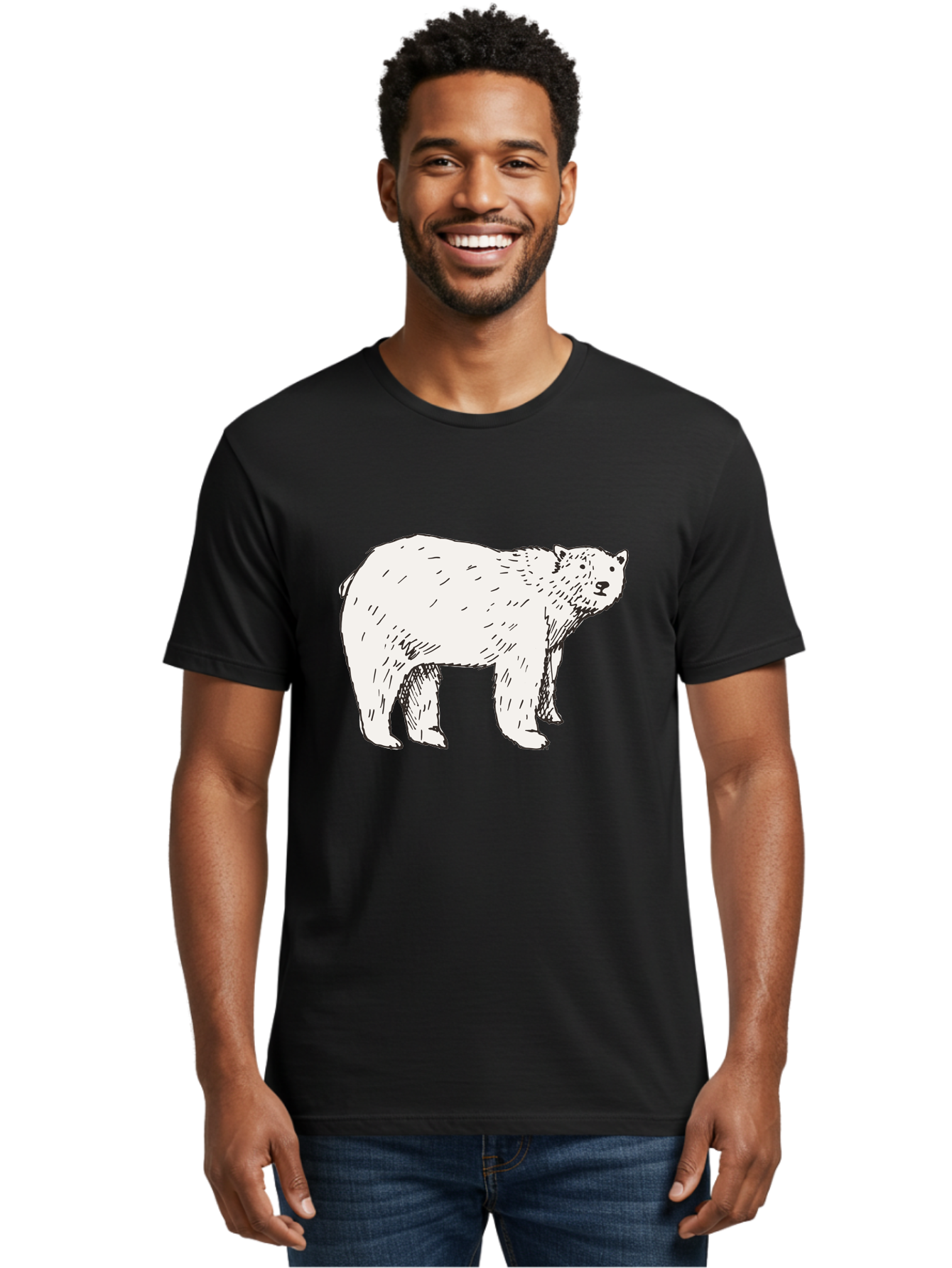 Polar-Bear-1 Men'S Graphic Tee, 100% Cotton, Comfortable Casual Summer Wear, Machine Washable, Polar Bear Illustration, White Bear, Black Outline, Wildlife Art, Polar Bear Drawing, Arctic Animal, Furry Creature, Animal Graphic Aab052