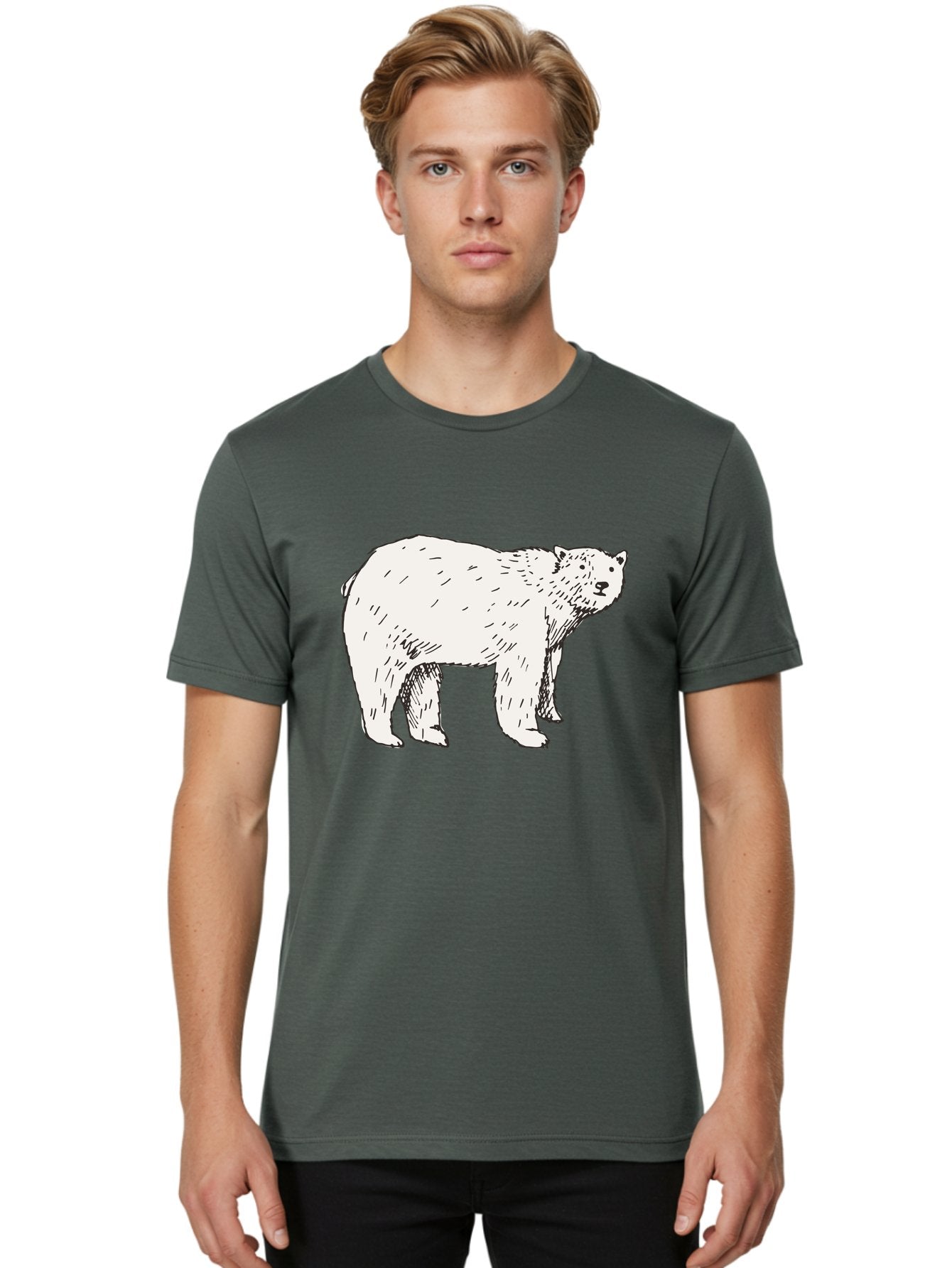 Polar-Bear-1 Men'S Graphic Tee, 100% Cotton, Comfortable Casual Summer Wear, Machine Washable, Polar Bear Illustration, White Bear, Black Outline, Wildlife Art, Polar Bear Drawing, Arctic Animal, Furry Creature, Animal Graphic Aab052 23