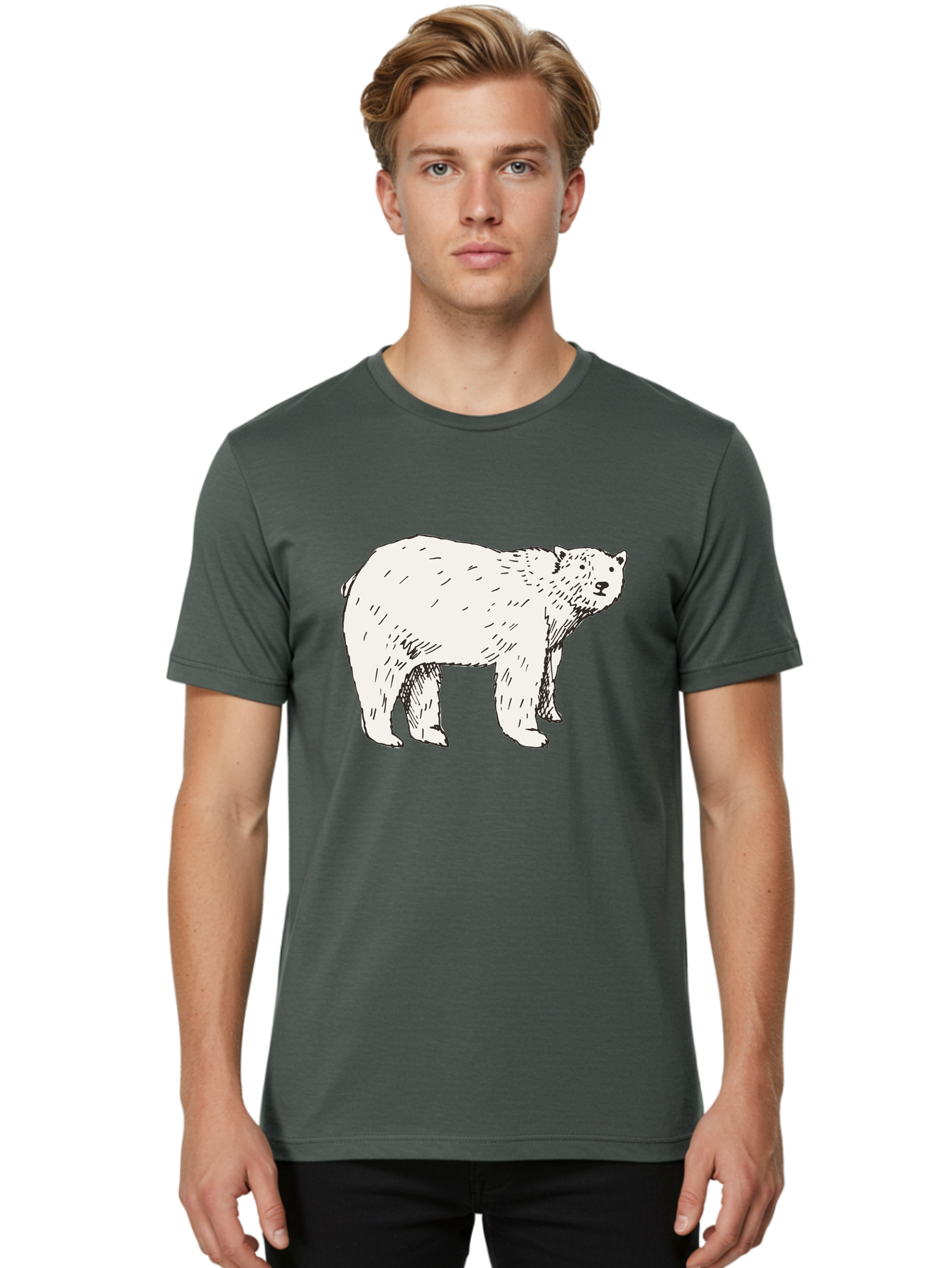 Polar-Bear-1 Men'S Graphic Tee, 100% Cotton, Comfortable Casual Summer Wear, Machine Washable, Polar Bear Illustration, White Bear, Black Outline, Wildlife Art, Polar Bear Drawing, Arctic Animal, Furry Creature, Animal Graphic Aab052 4