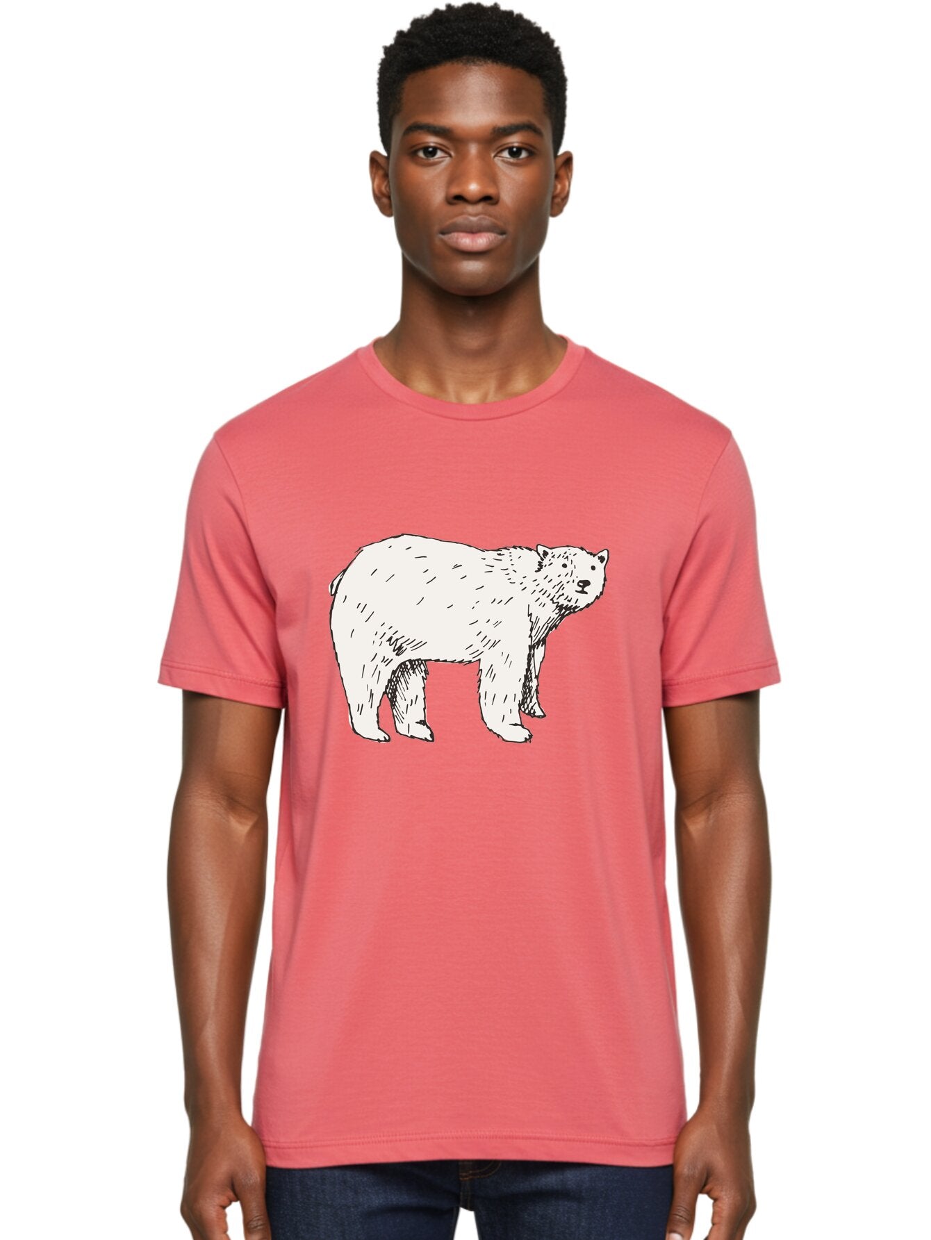 Polar-Bear-1 Men'S Graphic Tee, 100% Cotton, Comfortable Casual Summer Wear, Machine Washable, Polar Bear Illustration, White Bear, Black Outline, Wildlife Art, Polar Bear Drawing, Arctic Animal, Furry Creature, Animal Graphic Aab052 20