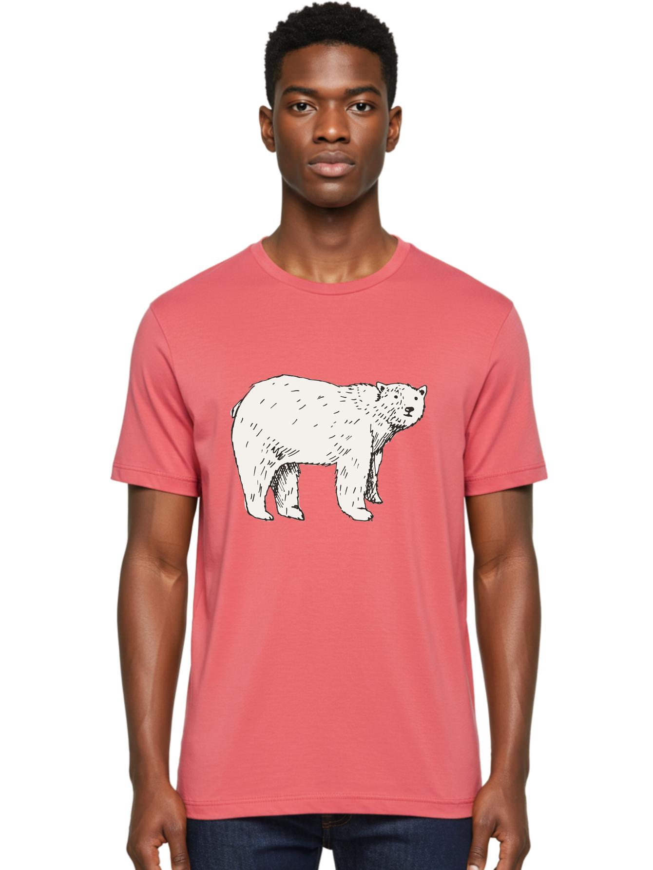 Polar-Bear-1 Men'S Graphic Tee, 100% Cotton, Comfortable Casual Summer Wear, Machine Washable, Polar Bear Illustration, White Bear, Black Outline, Wildlife Art, Polar Bear Drawing, Arctic Animal, Furry Creature, Animal Graphic Aab052 6