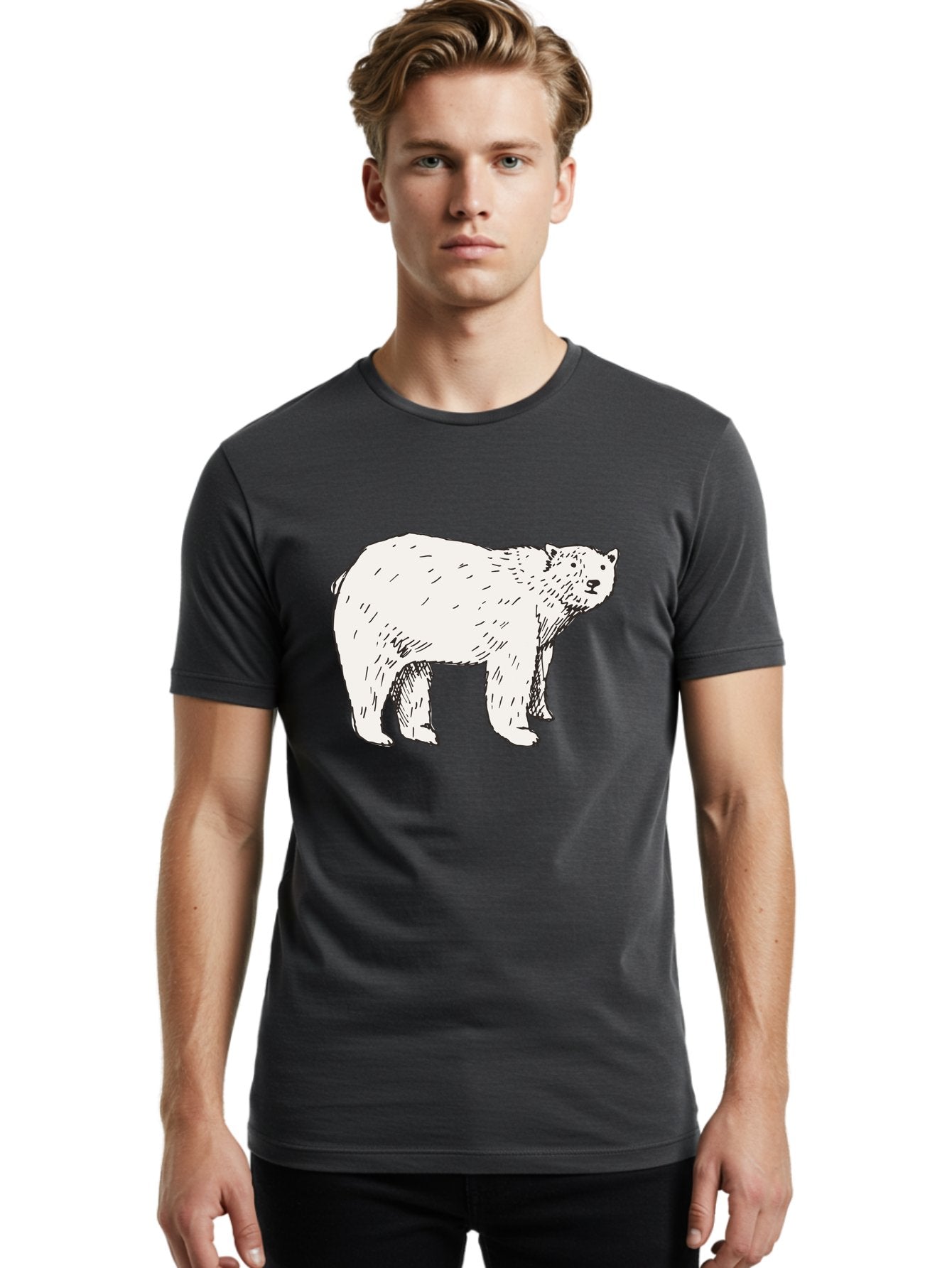 Polar-Bear-1 Men'S Graphic Tee, 100% Cotton, Comfortable Casual Summer Wear, Machine Washable, Polar Bear Illustration, White Bear, Black Outline, Wildlife Art, Polar Bear Drawing, Arctic Animal, Furry Creature, Animal Graphic Aab052 16
