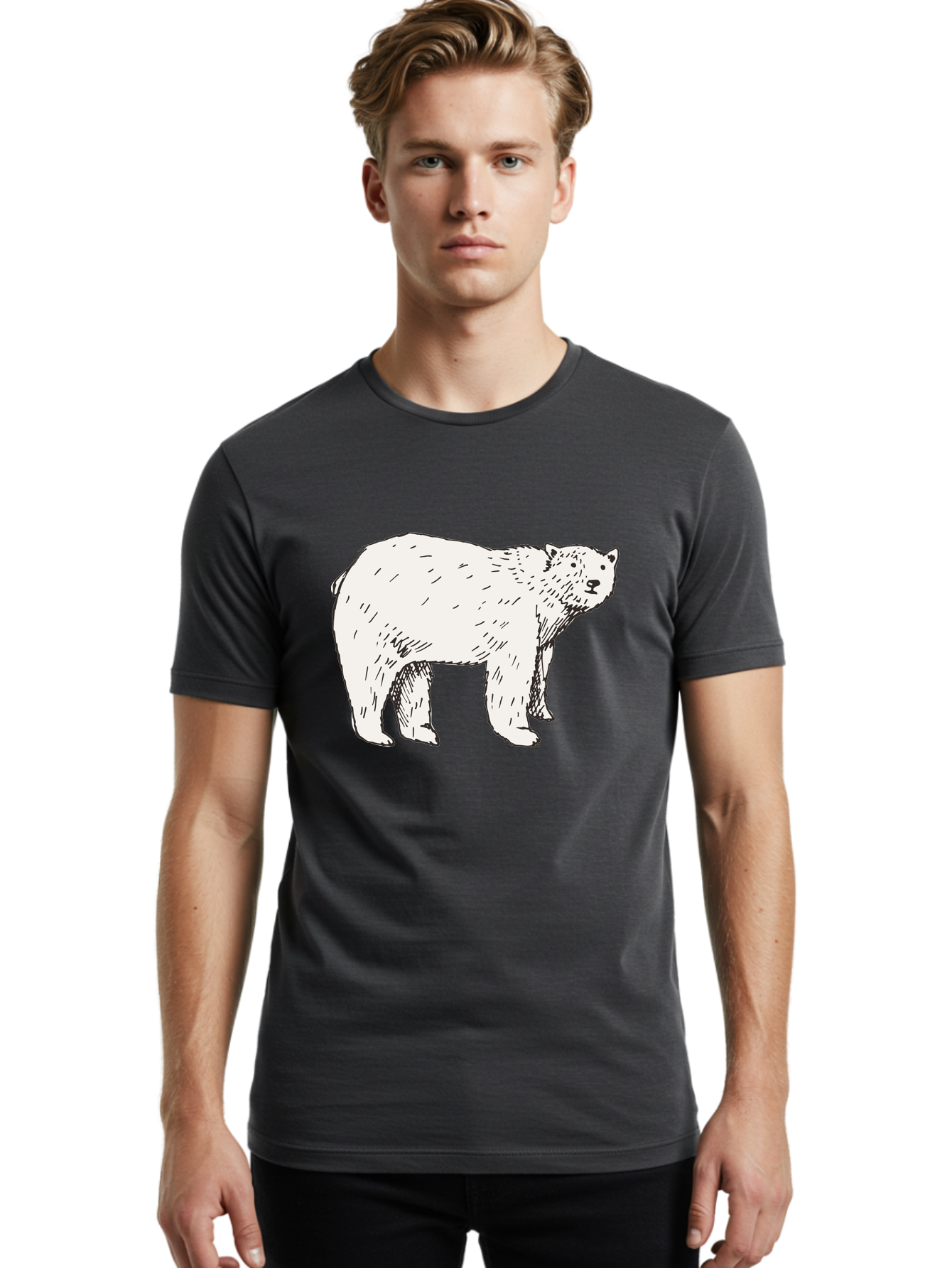 Polar-Bear-1 Men'S Graphic Tee, 100% Cotton, Comfortable Casual Summer Wear, Machine Washable, Polar Bear Illustration, White Bear, Black Outline, Wildlife Art, Polar Bear Drawing, Arctic Animal, Furry Creature, Animal Graphic Aab052 8