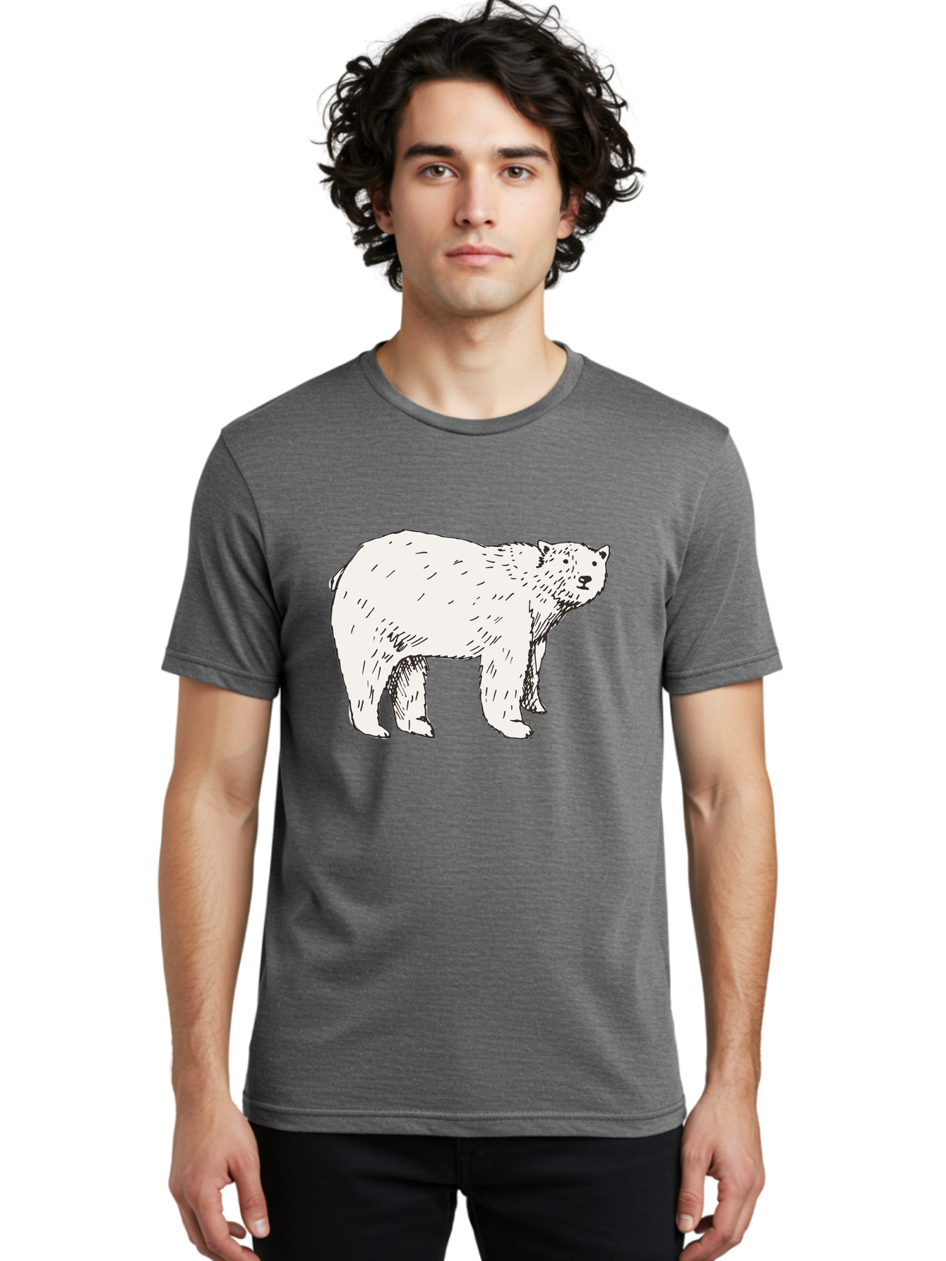 Polar-Bear-1 Men'S Graphic Tee, 100% Cotton, Comfortable Casual Summer Wear, Machine Washable, Polar Bear Illustration, White Bear, Black Outline, Wildlife Art, Polar Bear Drawing, Arctic Animal, Furry Creature, Animal Graphic Aab052 10
