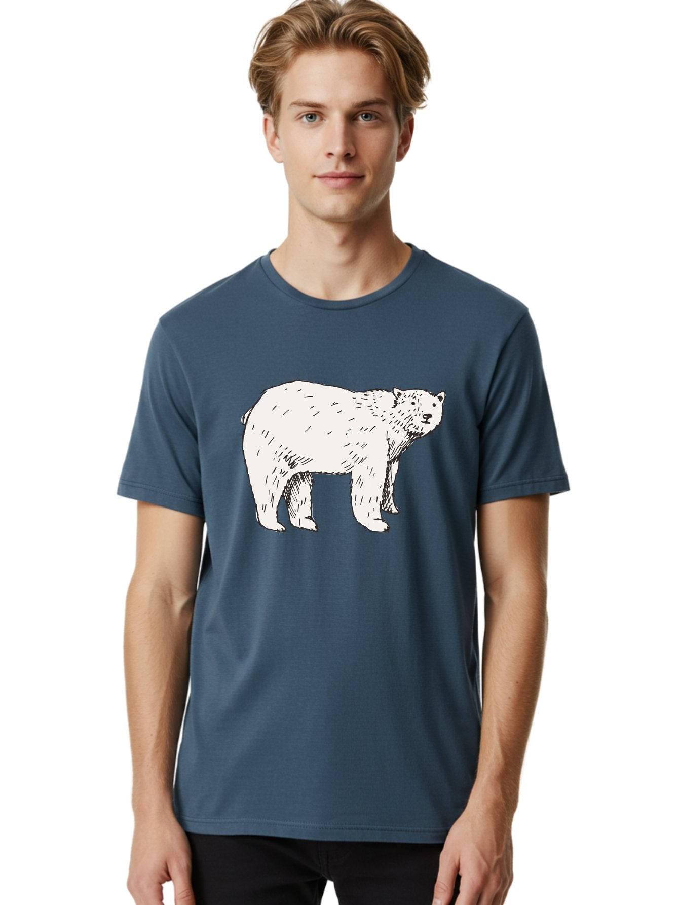 Polar-Bear-1 Men'S Graphic Tee, 100% Cotton, Comfortable Casual Summer Wear, Machine Washable, Polar Bear Illustration, White Bear, Black Outline, Wildlife Art, Polar Bear Drawing, Arctic Animal, Furry Creature, Animal Graphic Aab052 22
