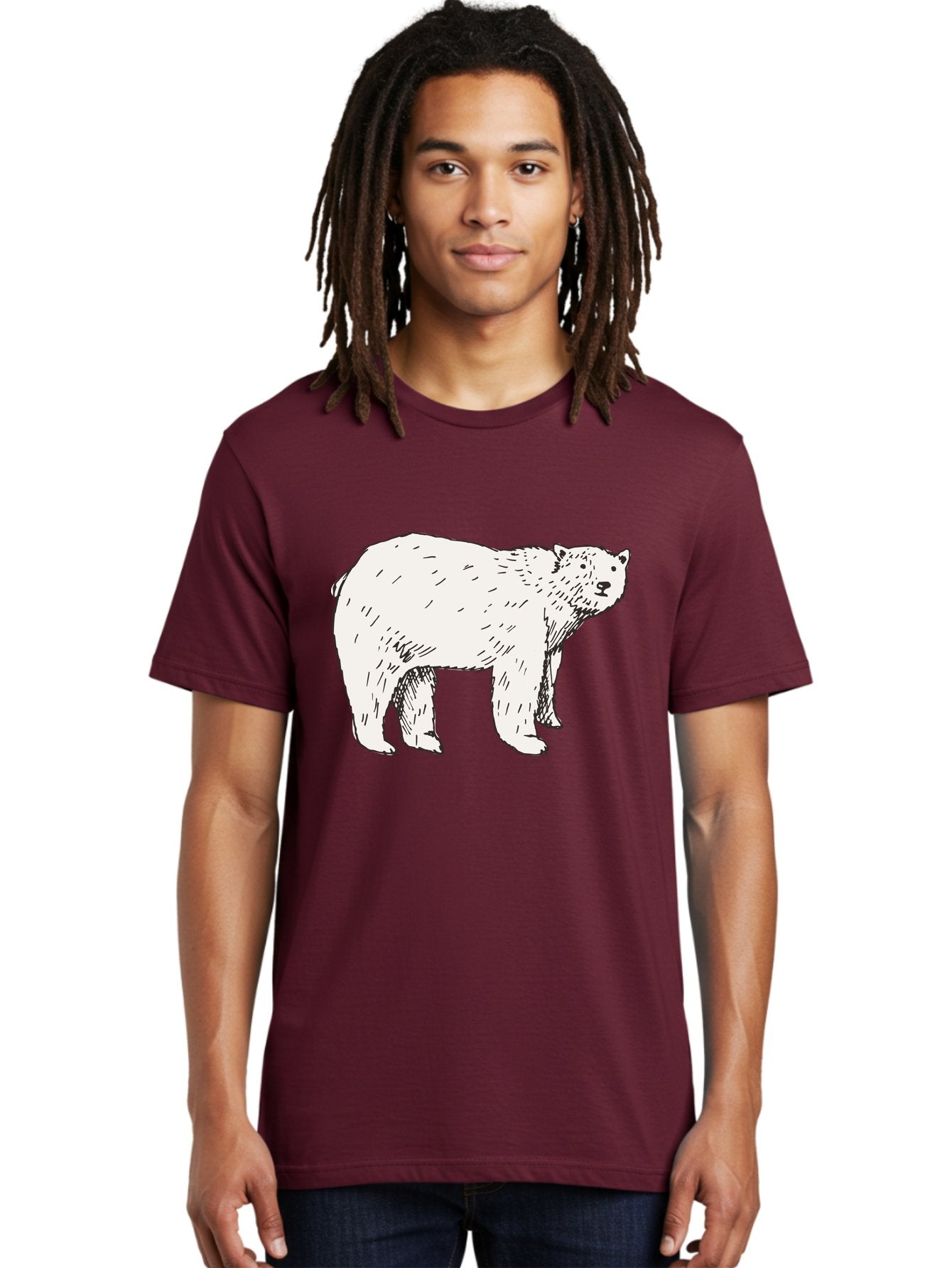 Polar-Bear-1 Men'S Graphic Tee, 100% Cotton, Comfortable Casual Summer Wear, Machine Washable, Polar Bear Illustration, White Bear, Black Outline, Wildlife Art, Polar Bear Drawing, Arctic Animal, Furry Creature, Animal Graphic Aab052 21