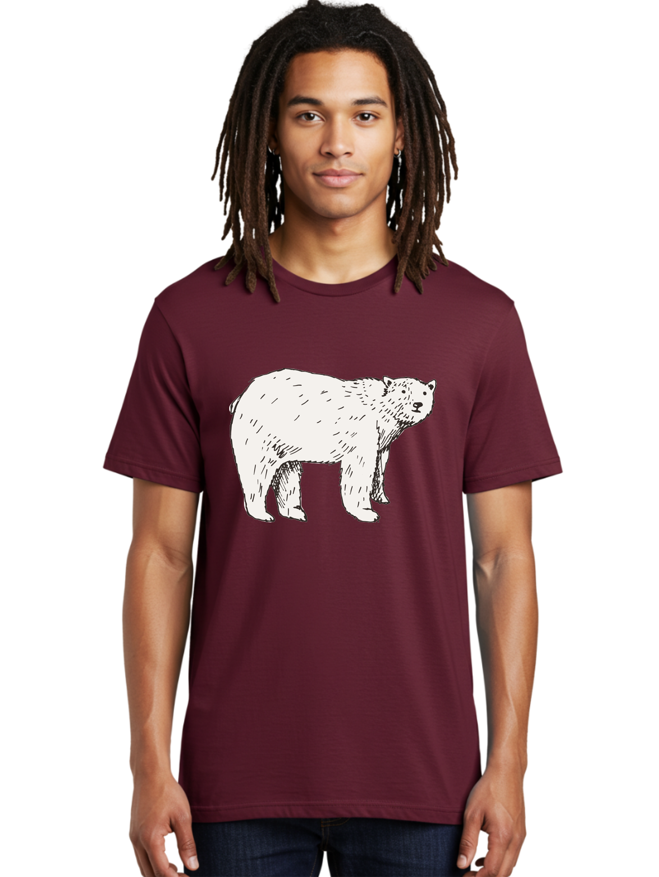 Polar-Bear-1 Men'S Graphic Tee, 100% Cotton, Comfortable Casual Summer Wear, Machine Washable, Polar Bear Illustration, White Bear, Black Outline, Wildlife Art, Polar Bear Drawing, Arctic Animal, Furry Creature, Animal Graphic Aab052 14