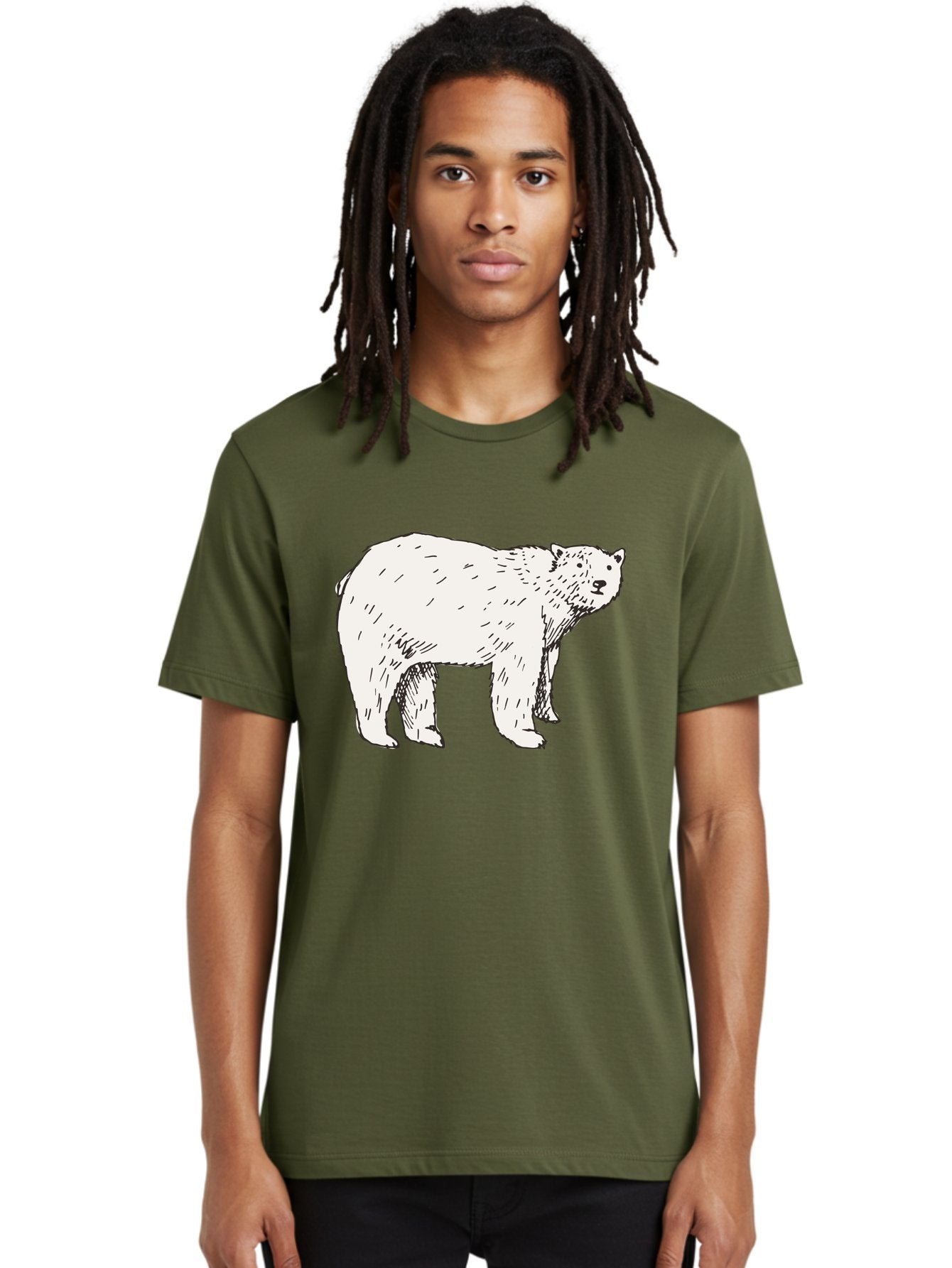 Polar-Bear-1 Men'S Graphic Tee, 100% Cotton, Comfortable Casual Summer Wear, Machine Washable, Polar Bear Illustration, White Bear, Black Outline, Wildlife Art, Polar Bear Drawing, Arctic Animal, Furry Creature, Animal Graphic Aab052 26