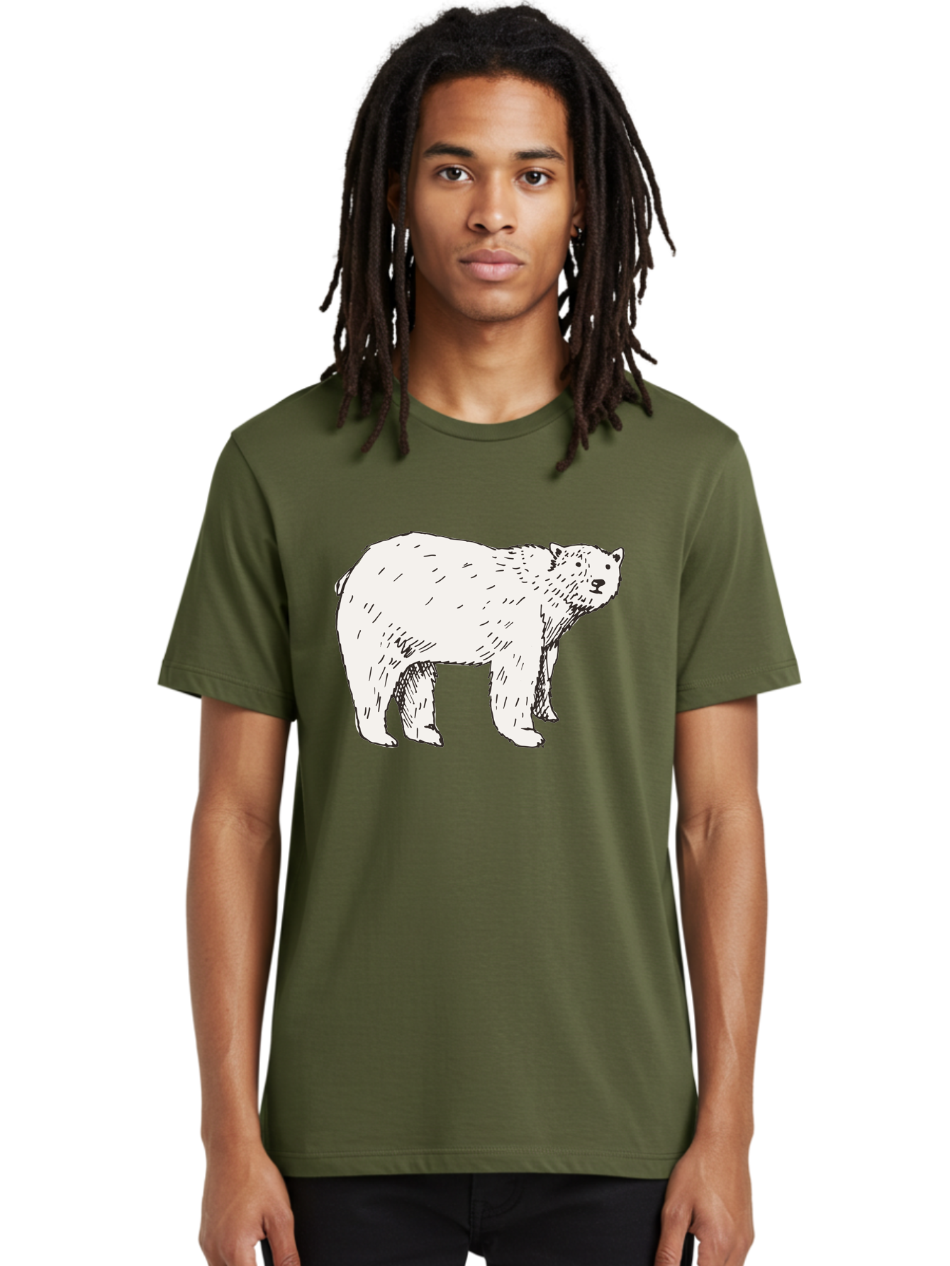 Polar-Bear-1 Men'S Graphic Tee, 100% Cotton, Comfortable Casual Summer Wear, Machine Washable, Polar Bear Illustration, White Bear, Black Outline, Wildlife Art, Polar Bear Drawing, Arctic Animal, Furry Creature, Animal Graphic Aab052 16