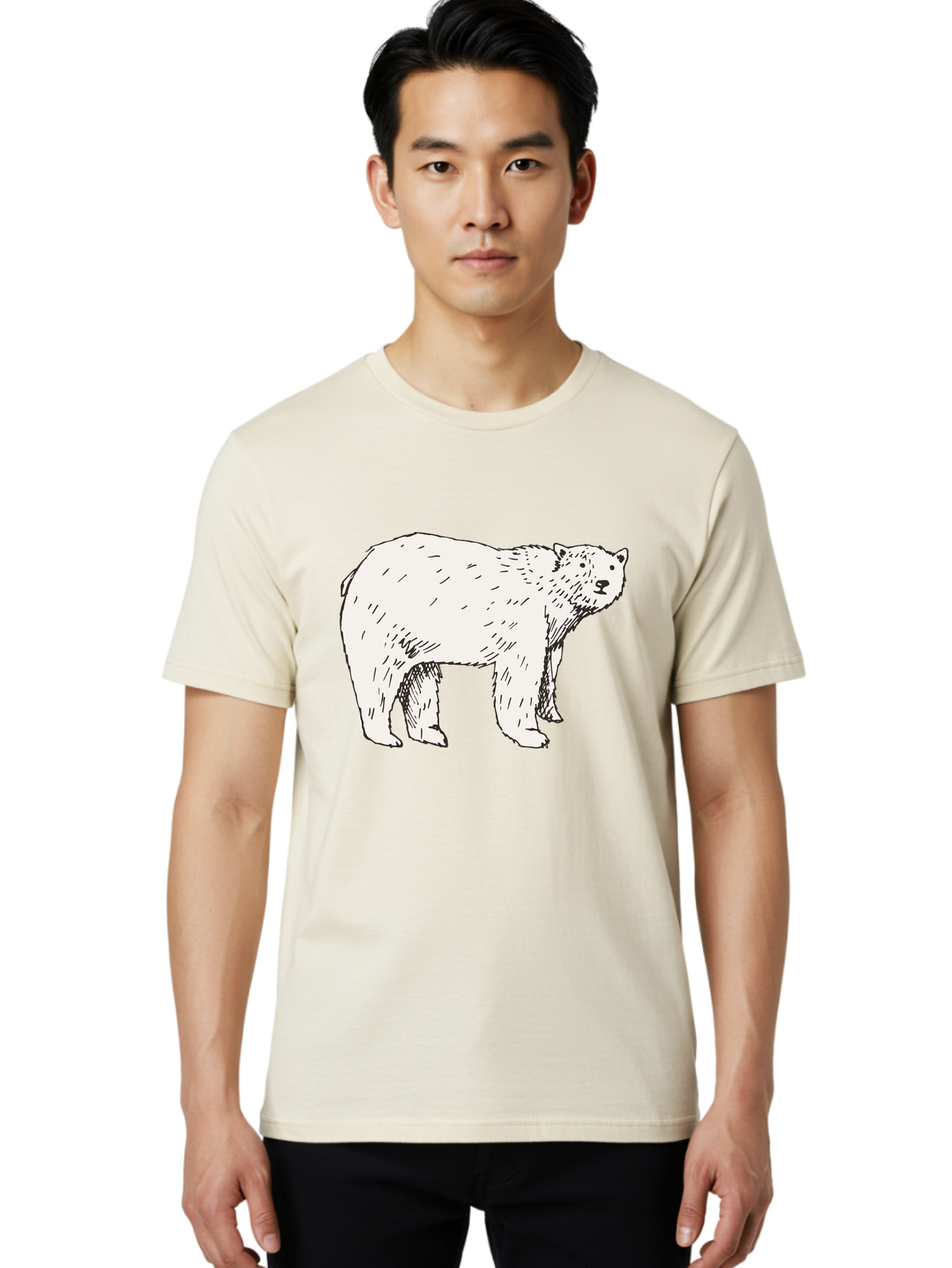 Polar-Bear-1 Men'S Graphic Tee, 100% Cotton, Comfortable Casual Summer Wear, Machine Washable, Polar Bear Illustration, White Bear, Black Outline, Wildlife Art, Polar Bear Drawing, Arctic Animal, Furry Creature, Animal Graphic Aab052 18