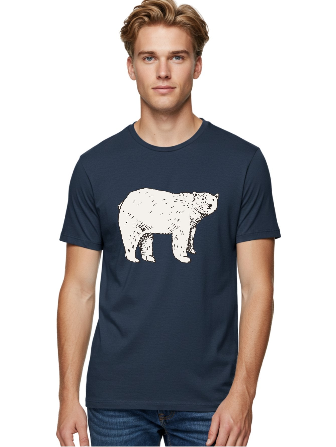 Polar-Bear-1 Men'S Graphic Tee, 100% Cotton, Comfortable Casual Summer Wear, Machine Washable, Polar Bear Illustration, White Bear, Black Outline, Wildlife Art, Polar Bear Drawing, Arctic Animal, Furry Creature, Animal Graphic Aab052 29