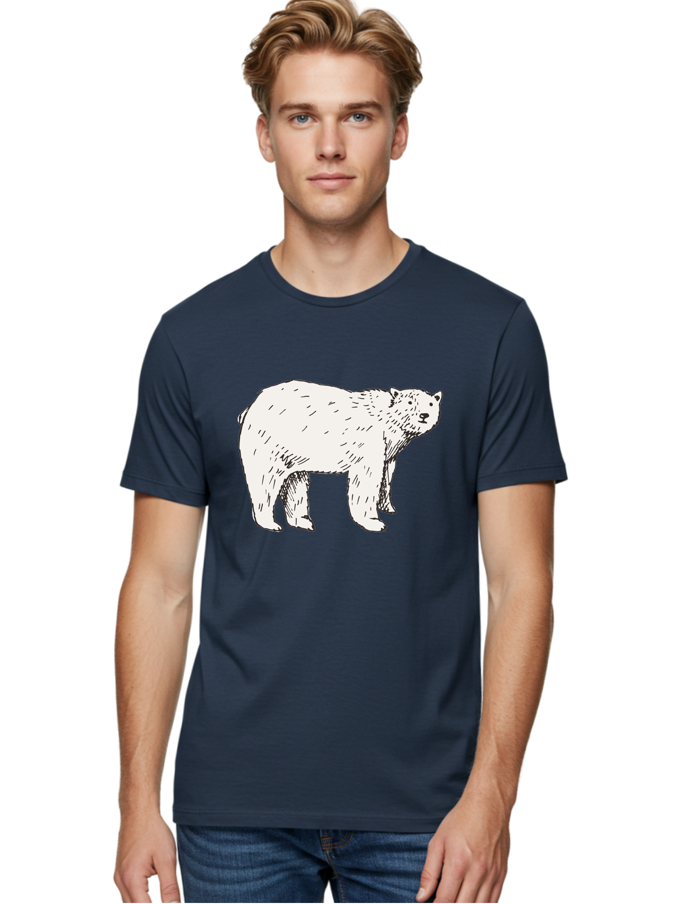 Polar-Bear-1 Men'S Graphic Tee, 100% Cotton, Comfortable Casual Summer Wear, Machine Washable, Polar Bear Illustration, White Bear, Black Outline, Wildlife Art, Polar Bear Drawing, Arctic Animal, Furry Creature, Animal Graphic Aab052 20