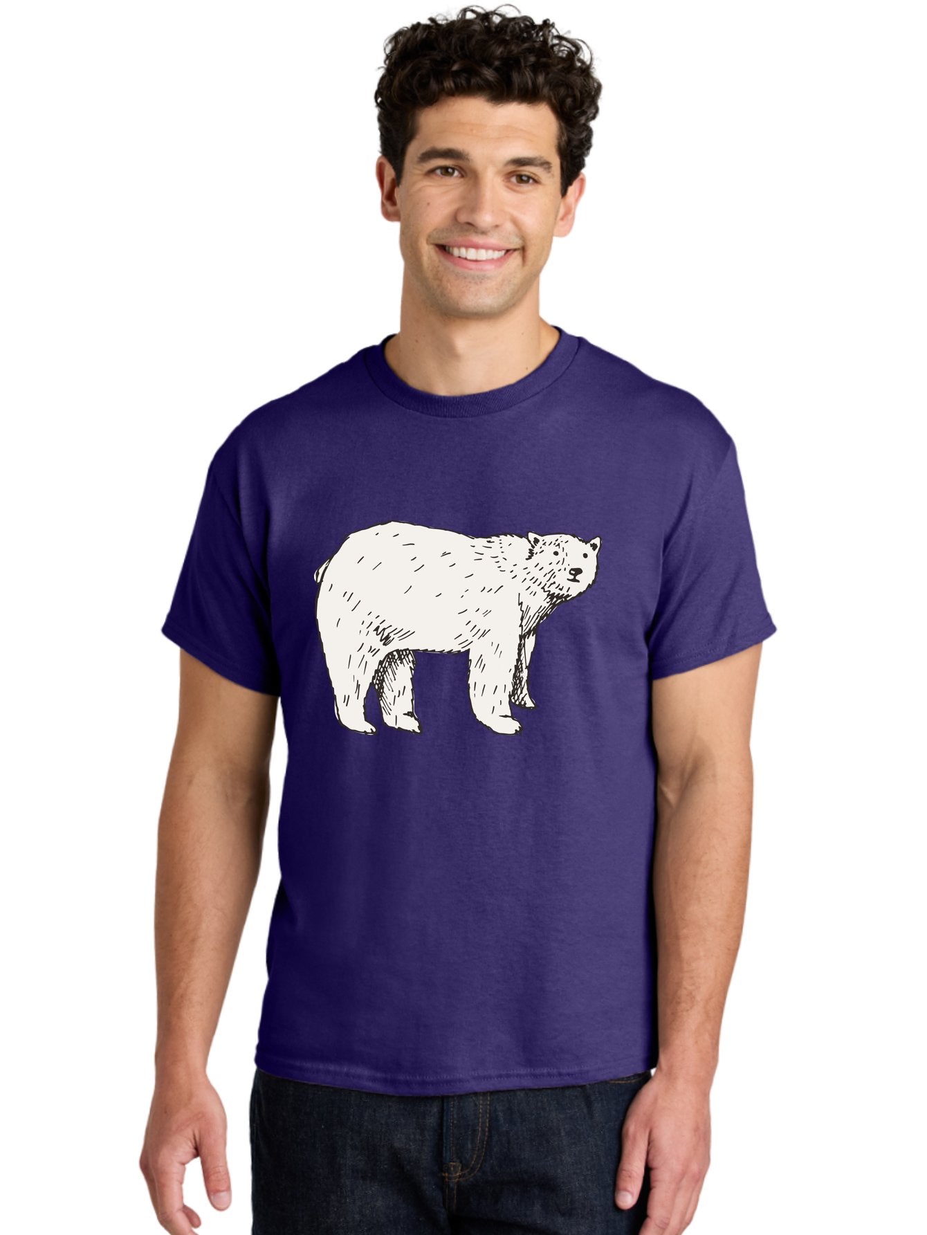 Polar-Bear-1 Men'S Graphic Tee, 100% Cotton, Comfortable Casual Summer Wear, Machine Washable, Polar Bear Illustration, White Bear, Black Outline, Wildlife Art, Polar Bear Drawing, Arctic Animal, Furry Creature, Animal Graphic Aab052 28
