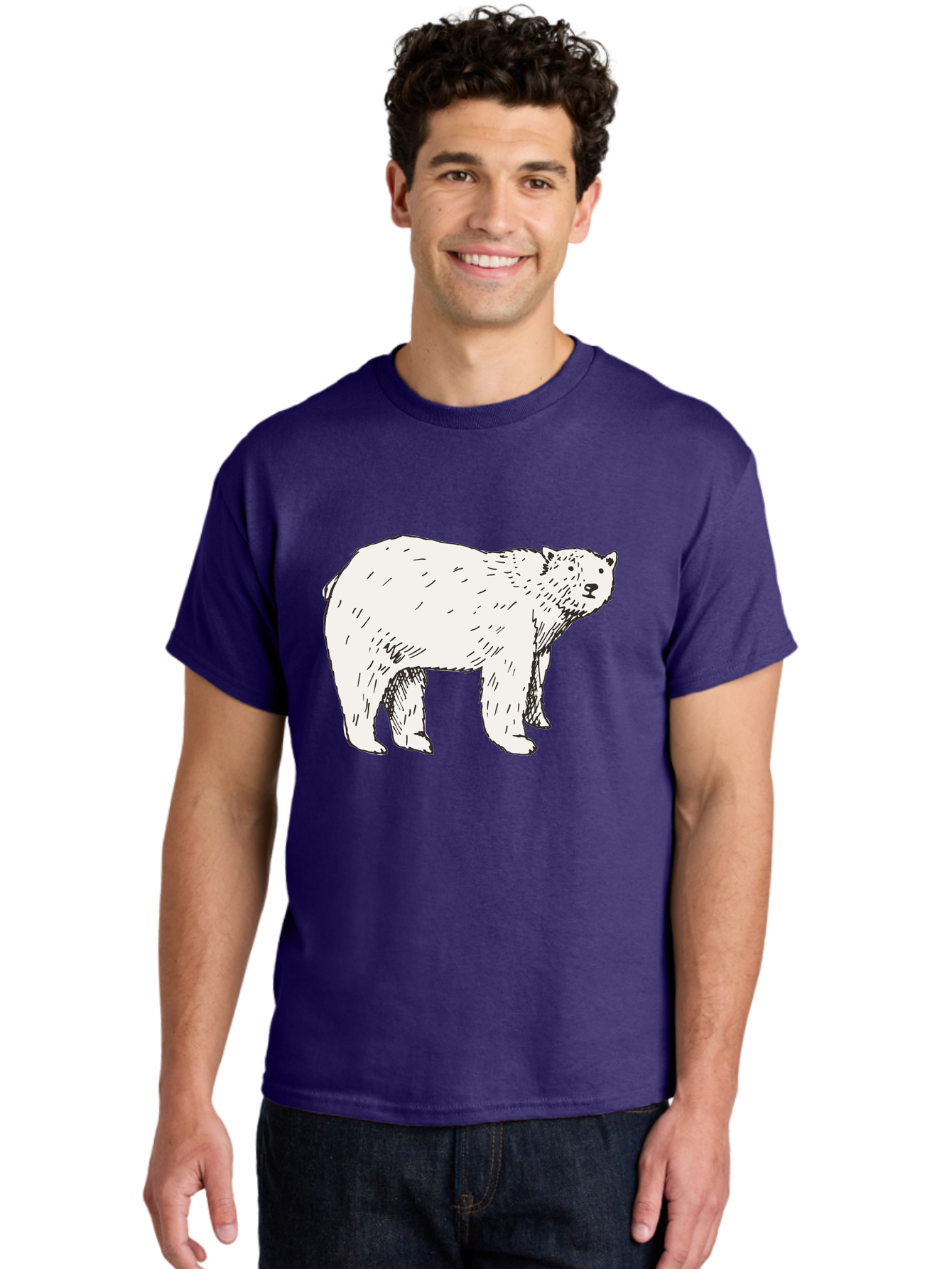 Polar-Bear-1 Men'S Graphic Tee, 100% Cotton, Comfortable Casual Summer Wear, Machine Washable, Polar Bear Illustration, White Bear, Black Outline, Wildlife Art, Polar Bear Drawing, Arctic Animal, Furry Creature, Animal Graphic Aab052 22