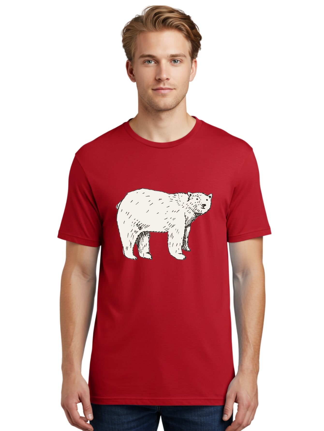 Polar-Bear-1 Men'S Graphic Tee, 100% Cotton, Comfortable Casual Summer Wear, Machine Washable, Polar Bear Illustration, White Bear, Black Outline, Wildlife Art, Polar Bear Drawing, Arctic Animal, Furry Creature, Animal Graphic Aab052 18