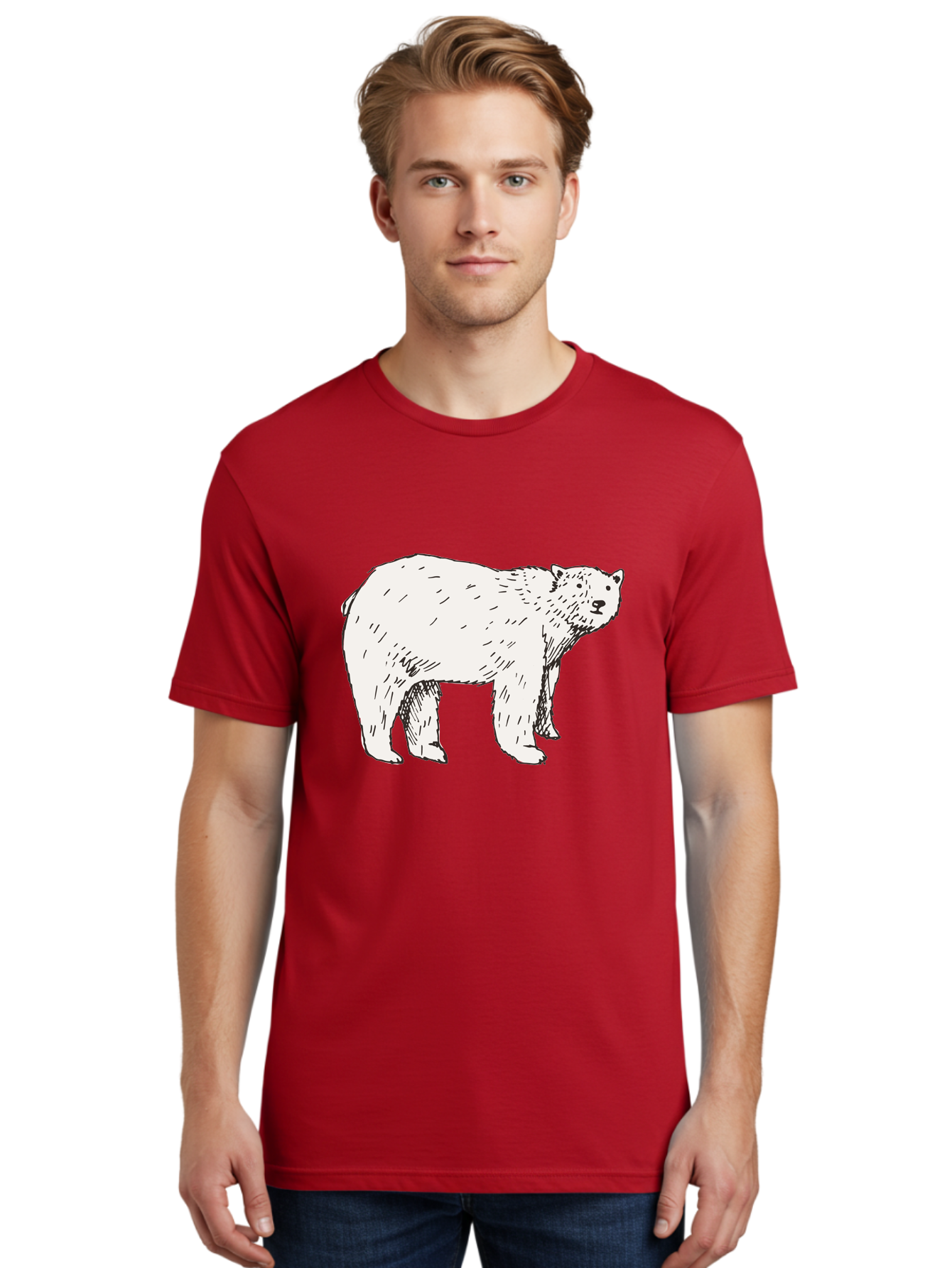 Polar-Bear-1 Men'S Graphic Tee, 100% Cotton, Comfortable Casual Summer Wear, Machine Washable, Polar Bear Illustration, White Bear, Black Outline, Wildlife Art, Polar Bear Drawing, Arctic Animal, Furry Creature, Animal Graphic Aab052 24