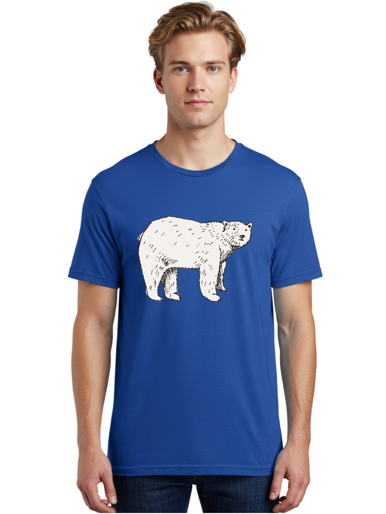 Polar-Bear-1 Men'S Graphic Tee, 100% Cotton, Comfortable Casual Summer Wear, Machine Washable, Polar Bear Illustration, White Bear, Black Outline, Wildlife Art, Polar Bear Drawing, Arctic Animal, Furry Creature, Animal Graphic Aab052 19