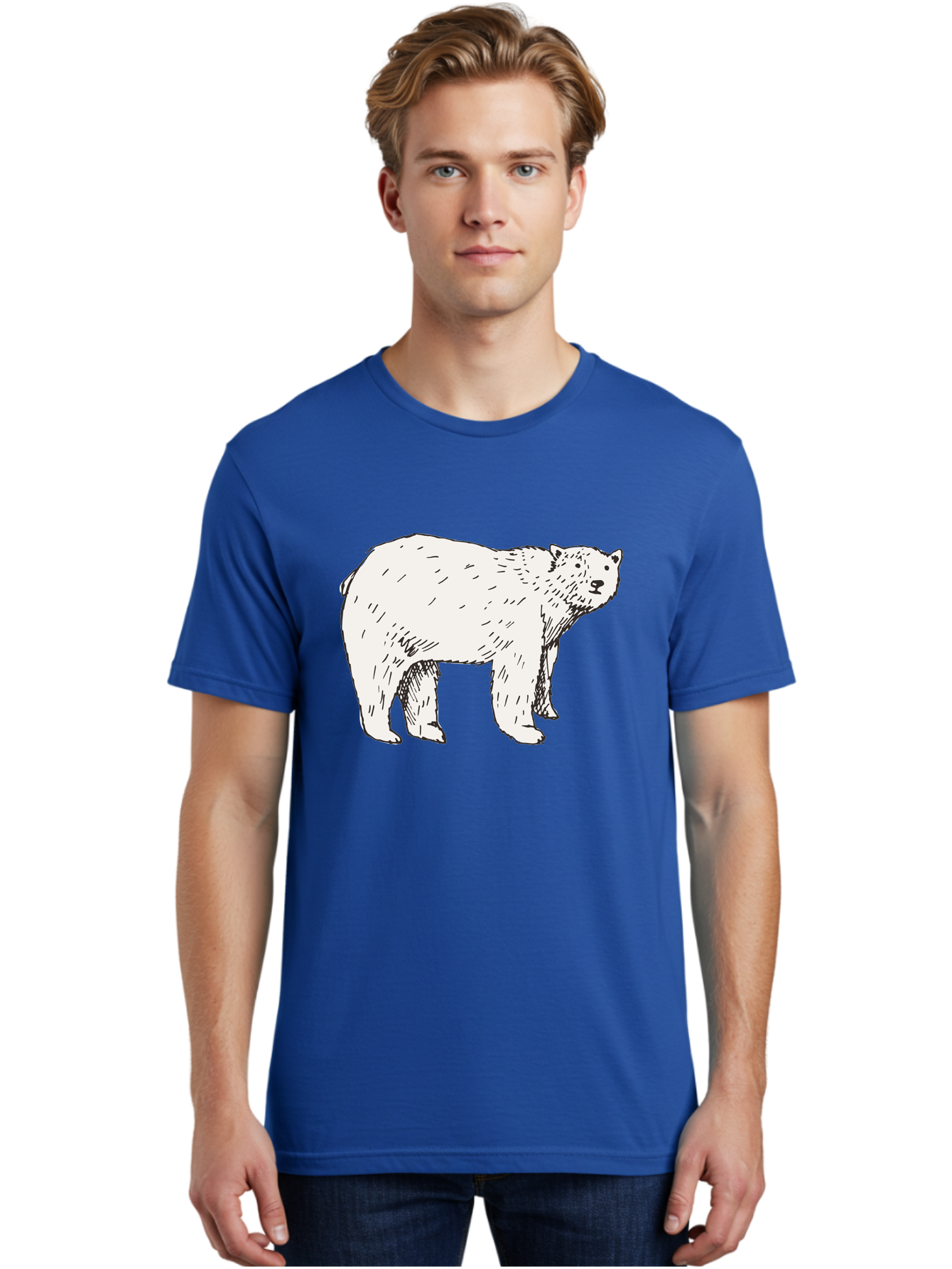 Polar-Bear-1 Men'S Graphic Tee, 100% Cotton, Comfortable Casual Summer Wear, Machine Washable, Polar Bear Illustration, White Bear, Black Outline, Wildlife Art, Polar Bear Drawing, Arctic Animal, Furry Creature, Animal Graphic Aab052 26