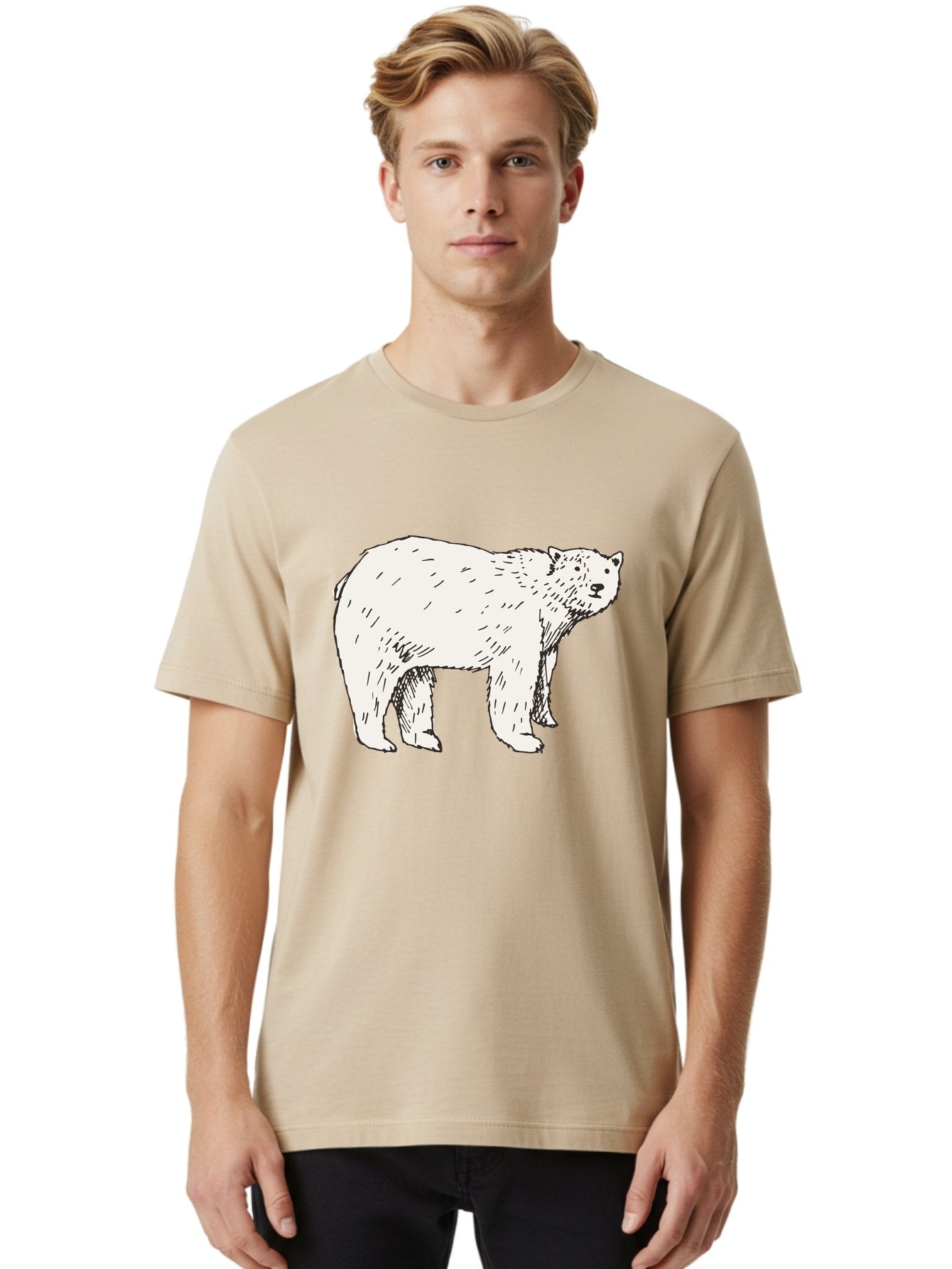 Polar-Bear-1 Men'S Graphic Tee, 100% Cotton, Comfortable Casual Summer Wear, Machine Washable, Polar Bear Illustration, White Bear, Black Outline, Wildlife Art, Polar Bear Drawing, Arctic Animal, Furry Creature, Animal Graphic Aab052 25