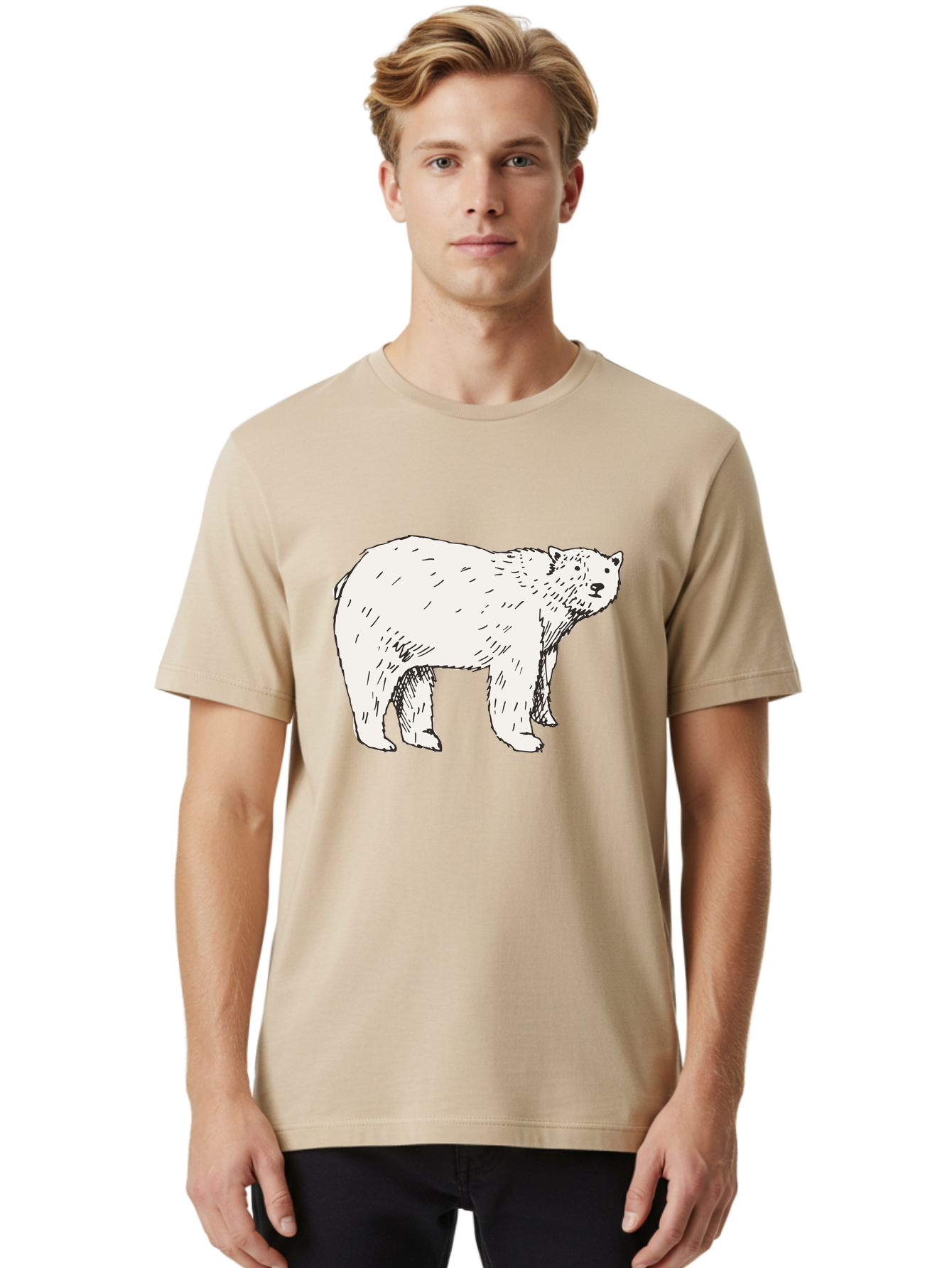 Polar-Bear-1 Men'S Graphic Tee, 100% Cotton, Comfortable Casual Summer Wear, Machine Washable, Polar Bear Illustration, White Bear, Black Outline, Wildlife Art, Polar Bear Drawing, Arctic Animal, Furry Creature, Animal Graphic Aab052 28
