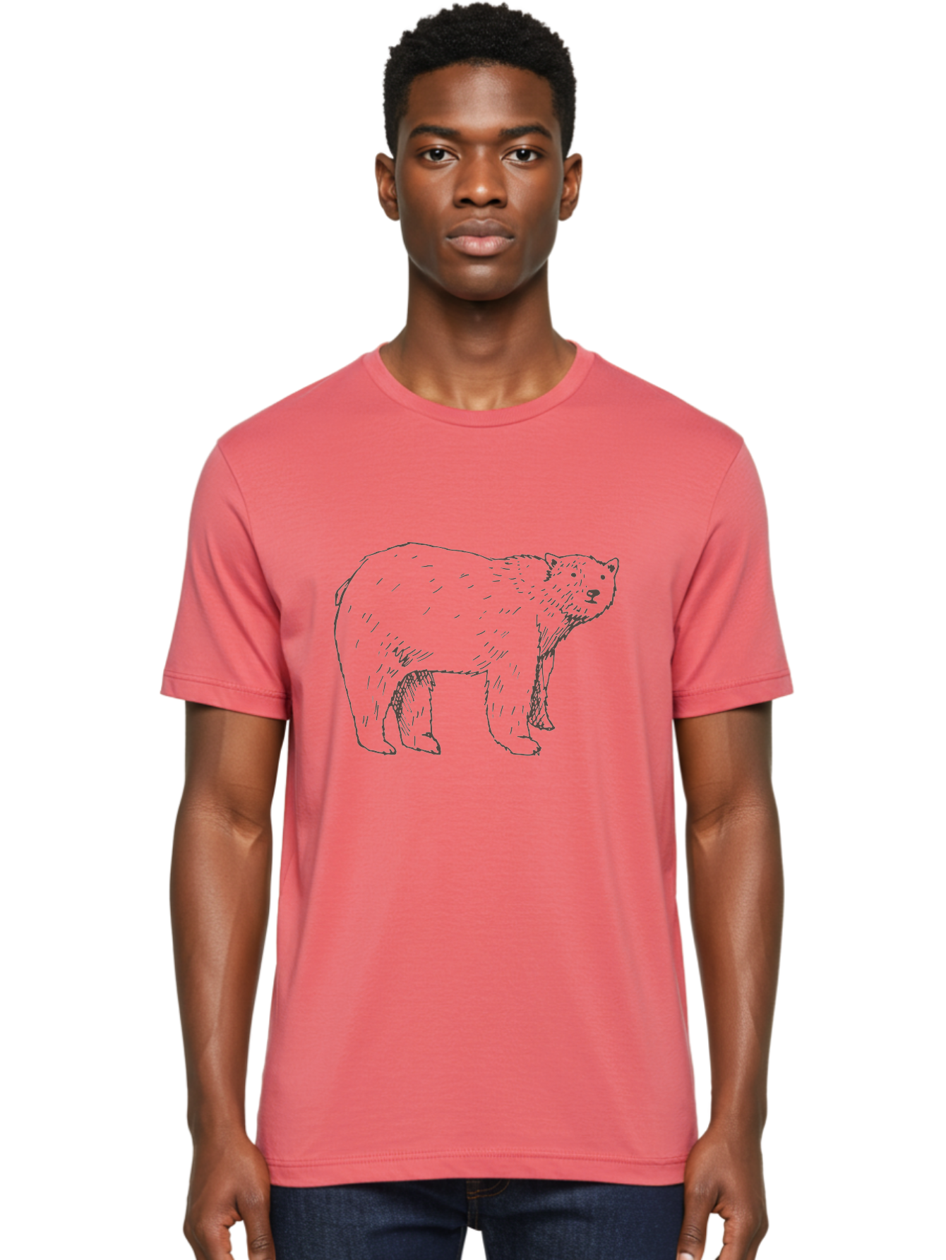 Polar-Bear Men'S Graphic Tee, 100% Cotton, Comfortable Casual Summer Wear, Machine Washable, Illustrated Bear, Wildlife Art, Hand Drawn Animal, Simple Line Art, Bear Portrait, Wild Animal Illustration, Minimalist Design Aab053 6