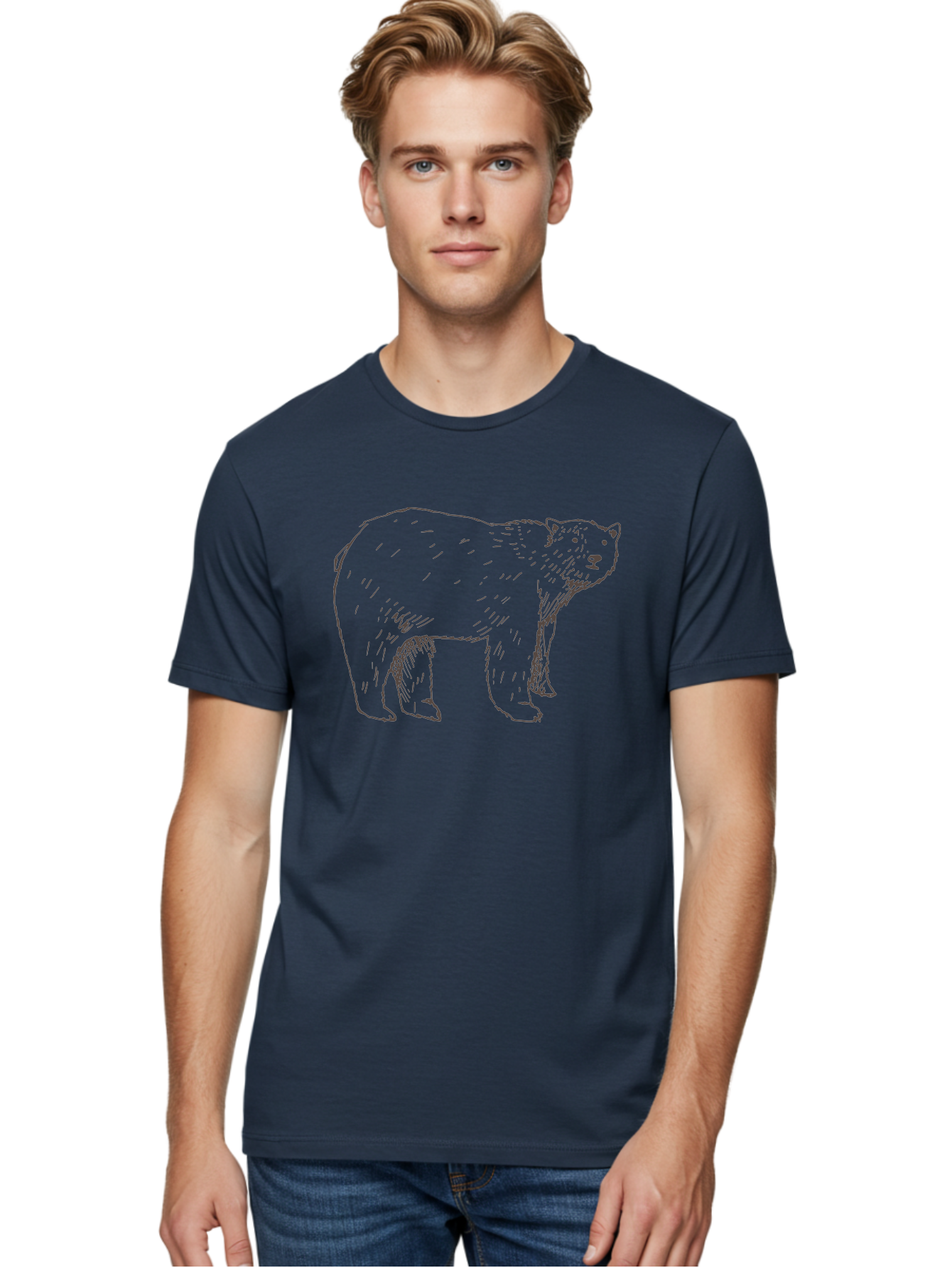 Polar-Bear Men'S Graphic Tee, 100% Cotton, Comfortable Casual Summer Wear, Machine Washable, Illustrated Bear, Wildlife Art, Hand Drawn Animal, Simple Line Art, Bear Portrait, Wild Animal Illustration, Minimalist Design Aab053 20