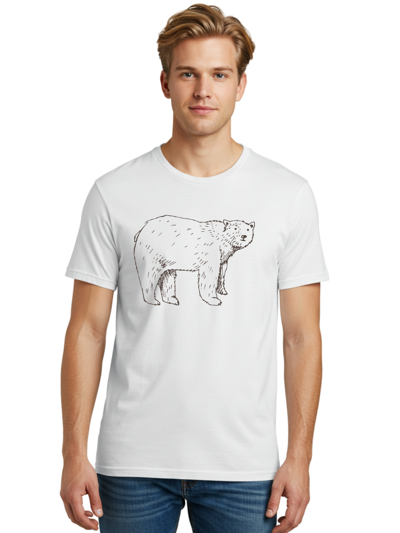 Polar-Bear Men'S Graphic Tee, 100% Cotton, Comfortable Casual Summer Wear, Machine Washable, Illustrated Bear, Wildlife Art, Hand Drawn Animal, Simple Line Art, Bear Portrait, Wild Animal Illustration, Minimalist Design Aab053 30