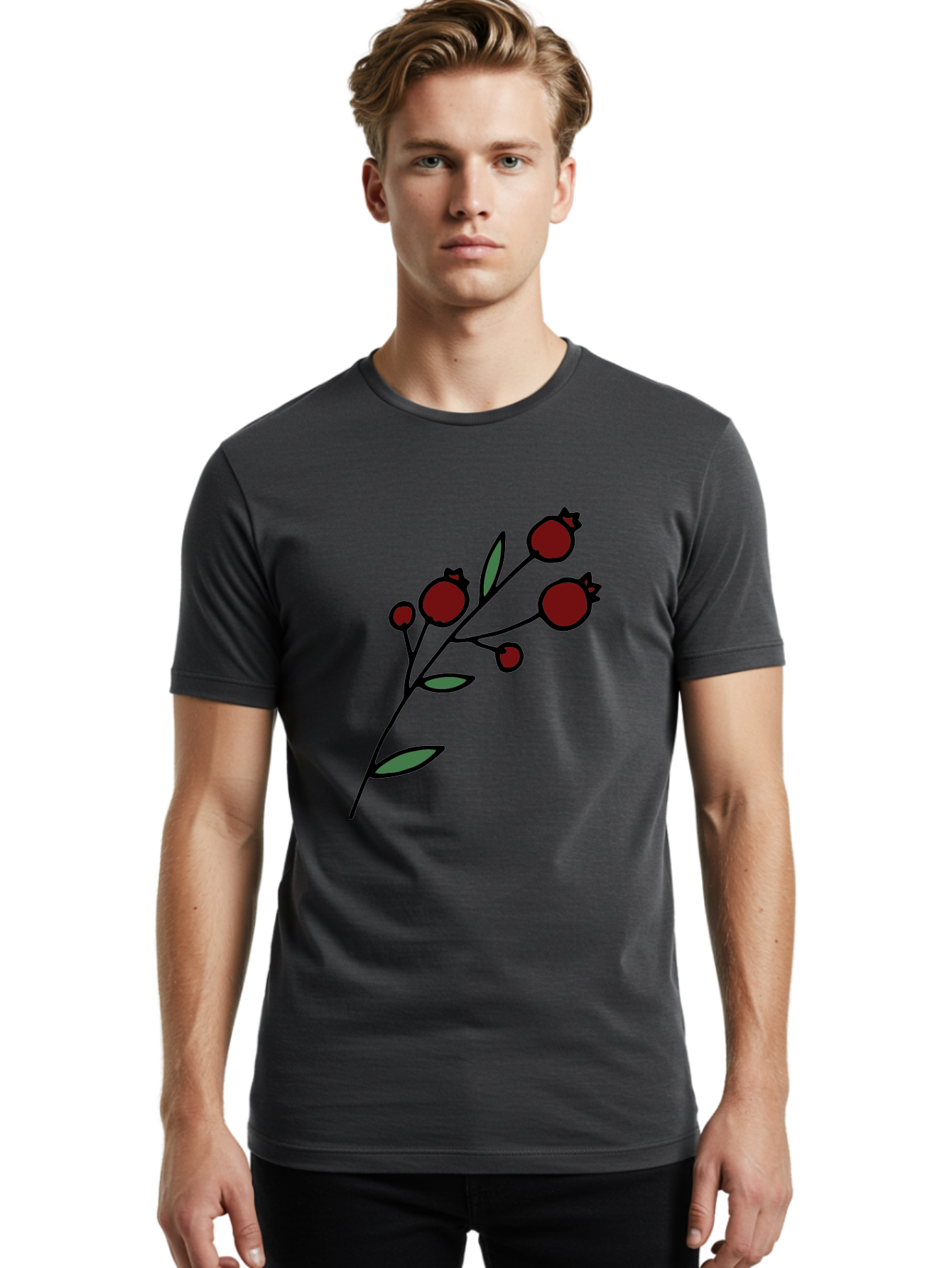 Pomegranate Men'S Graphic Tee, 100% Cotton, Comfortable Casual Summer Wear, Machine Washable, Poppies, Red Flowers, Simple Illustration, Floral Design, Minimalist Art, Cartoon Style, Poppy Flowers, Botanical Illustration, Red Poppies Aab054 8