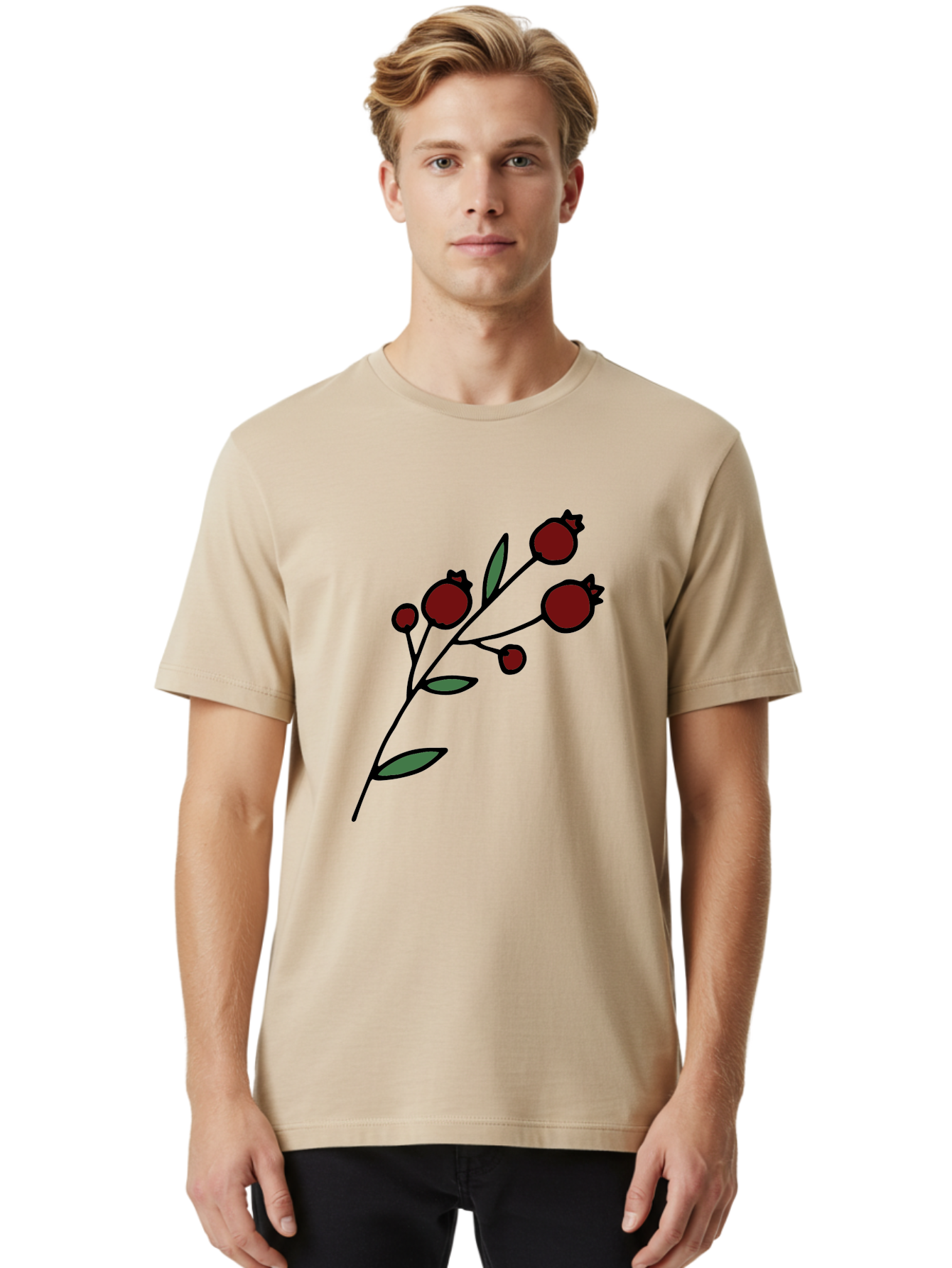 Pomegranate Men'S Graphic Tee, 100% Cotton, Comfortable Casual Summer Wear, Machine Washable, Poppies, Red Flowers, Simple Illustration, Floral Design, Minimalist Art, Cartoon Style, Poppy Flowers, Botanical Illustration, Red Poppies Aab054 28