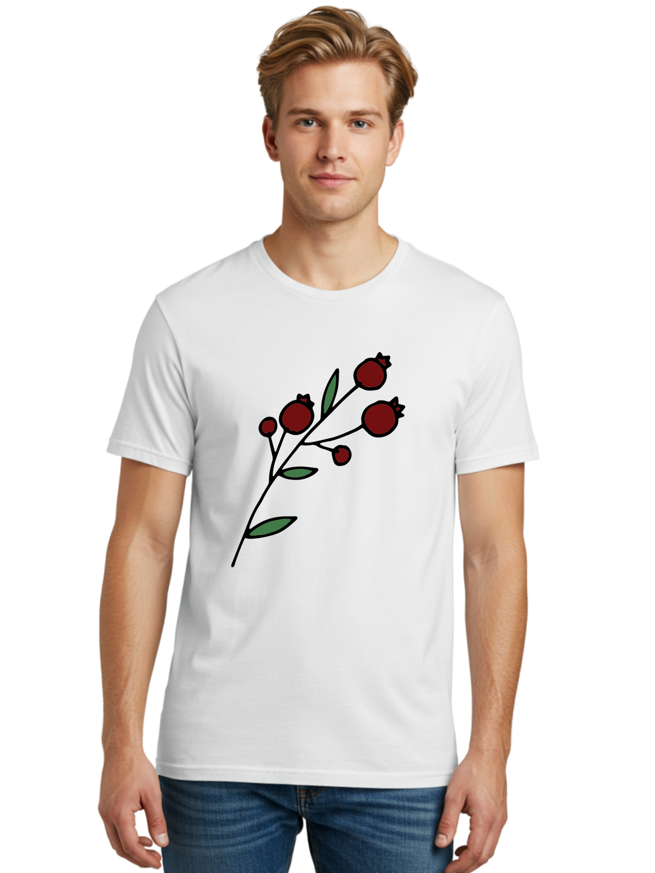Pomegranate Men'S Graphic Tee, 100% Cotton, Comfortable Casual Summer Wear, Machine Washable, Poppies, Red Flowers, Simple Illustration, Floral Design, Minimalist Art, Cartoon Style, Poppy Flowers, Botanical Illustration, Red Poppies Aab054 30