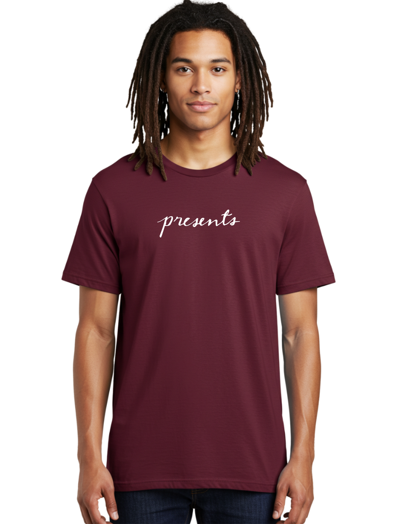 Presents-1 Men'S Graphic Tee, 100% Cotton, Comfortable Casual Summer Wear, Machine Washable, Presents, Gift Giving, Cursive Text, White Font, Elegant Script, Creative Typography, Stylish Presentation Aab055 14