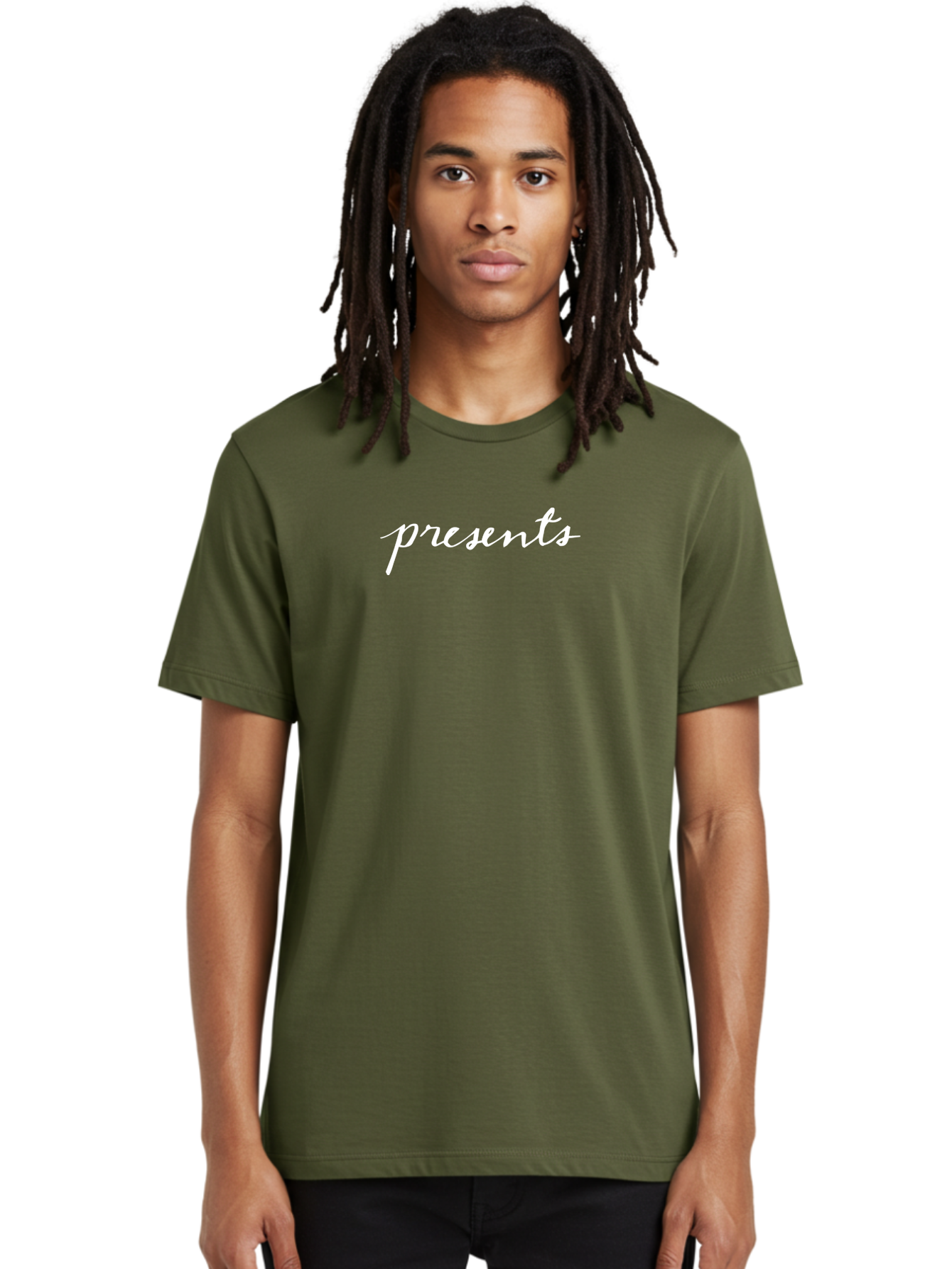 Presents-1 Men'S Graphic Tee, 100% Cotton, Comfortable Casual Summer Wear, Machine Washable, Presents, Gift Giving, Cursive Text, White Font, Elegant Script, Creative Typography, Stylish Presentation Aab055 16
