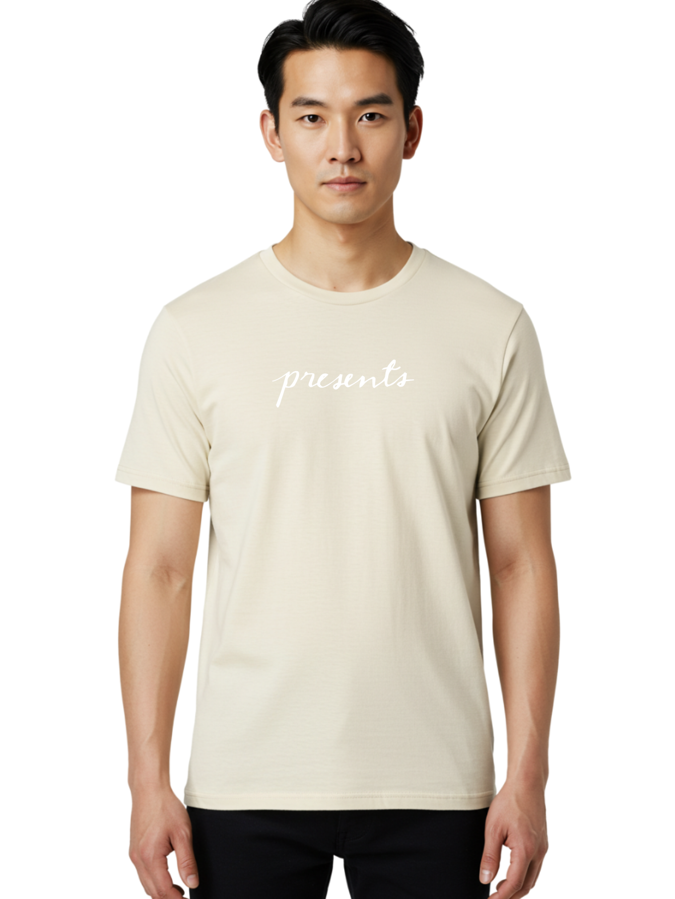 Presents-1 Men'S Graphic Tee, 100% Cotton, Comfortable Casual Summer Wear, Machine Washable, Presents, Gift Giving, Cursive Text, White Font, Elegant Script, Creative Typography, Stylish Presentation Aab055 18
