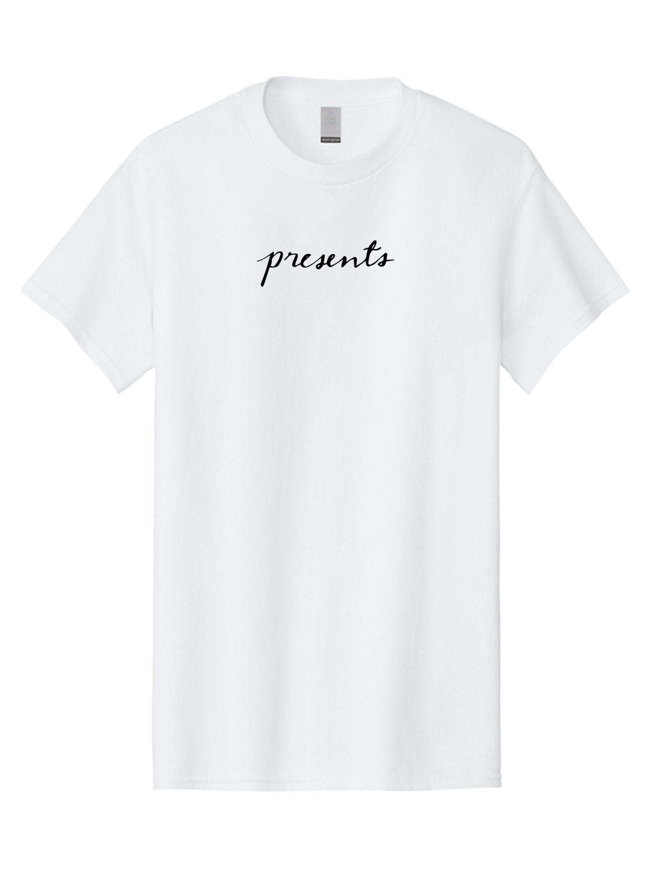 Presents Men'S Graphic Tee, 100% Cotton, Comfortable Casual Summer Wear, Machine Washable, Elegant Script, Cursive Font, Gift Giving, Special Occasions, Black Text, Minimalist Design, Simple Elegance, Classy Typography Aab056 14