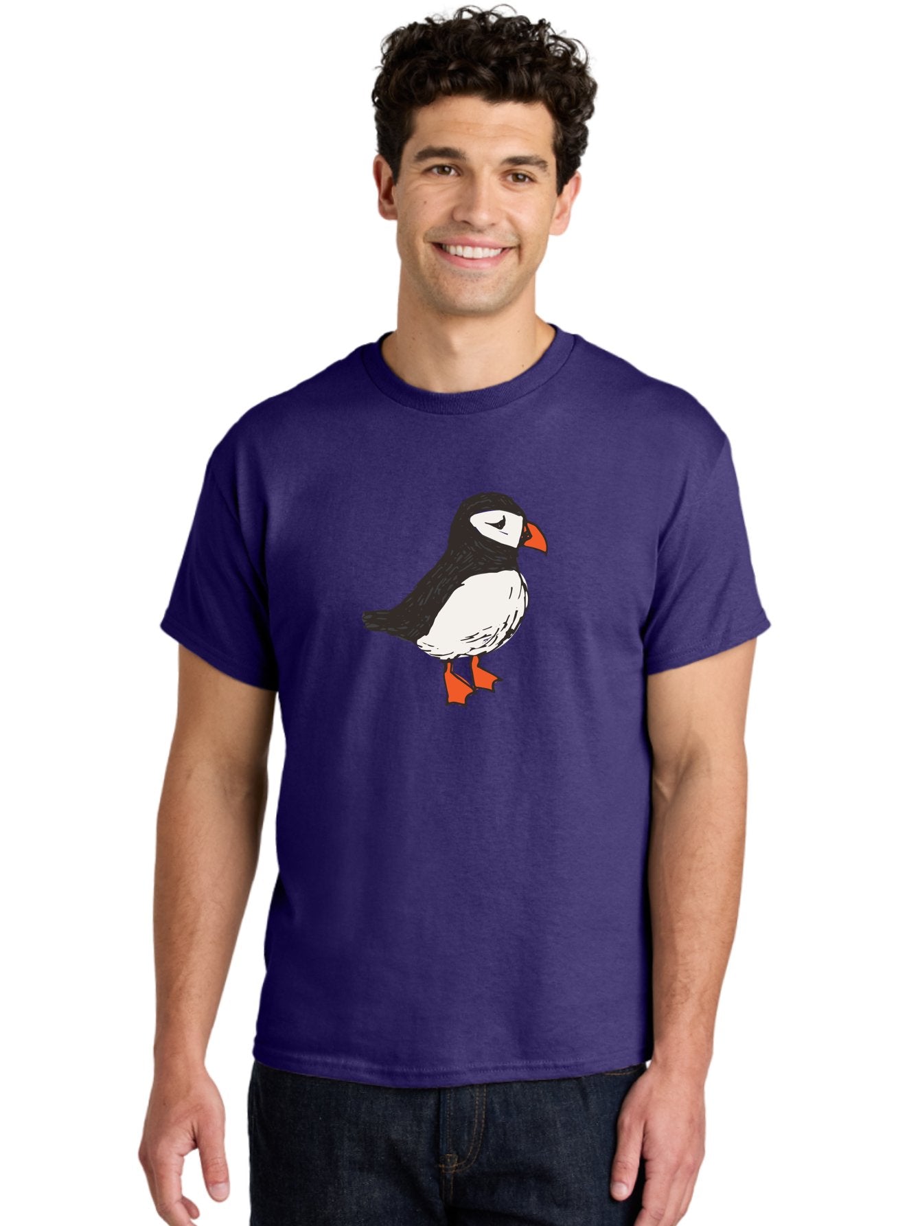 Puffin Men'S Graphic Tee, 100% Cotton, Comfortable Casual Summer Wear, Machine Washable, Cartoon Puffin, Black And White Bird, Orange Beak, Orange Feet, Seabird, Wildlife Illustration, Cute Animal, Hand-Drawn Art Aab057 28