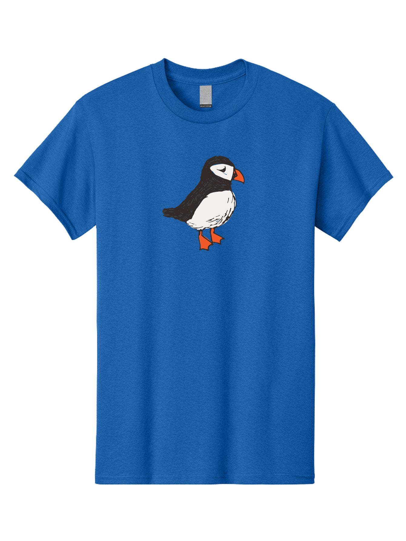 Puffin Men'S Graphic Tee, 100% Cotton, Comfortable Casual Summer Wear, Machine Washable, Cartoon Puffin, Black And White Bird, Orange Beak, Orange Feet, Seabird, Wildlife Illustration, Cute Animal, Hand-Drawn Art Aab057