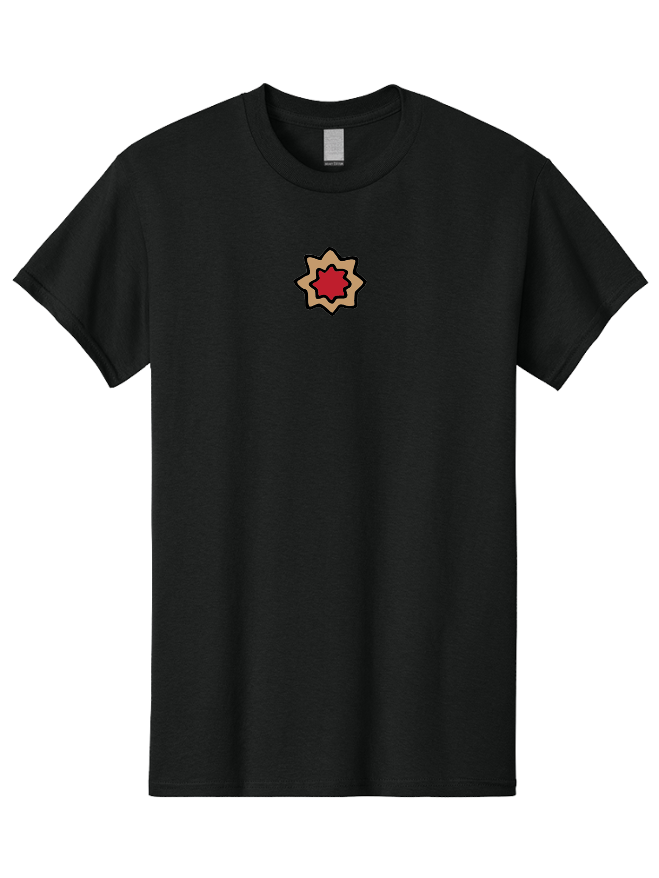 Red-And-Beige-Star Men'S Graphic Tee, 100% Cotton, Comfortable Casual Summer Wear, Machine Washable, Red Star, Tan Star, Black Outline, Star Shape, Abstract Design, Geometric Pattern, Simple Illustration, Minimalist Art Aab061