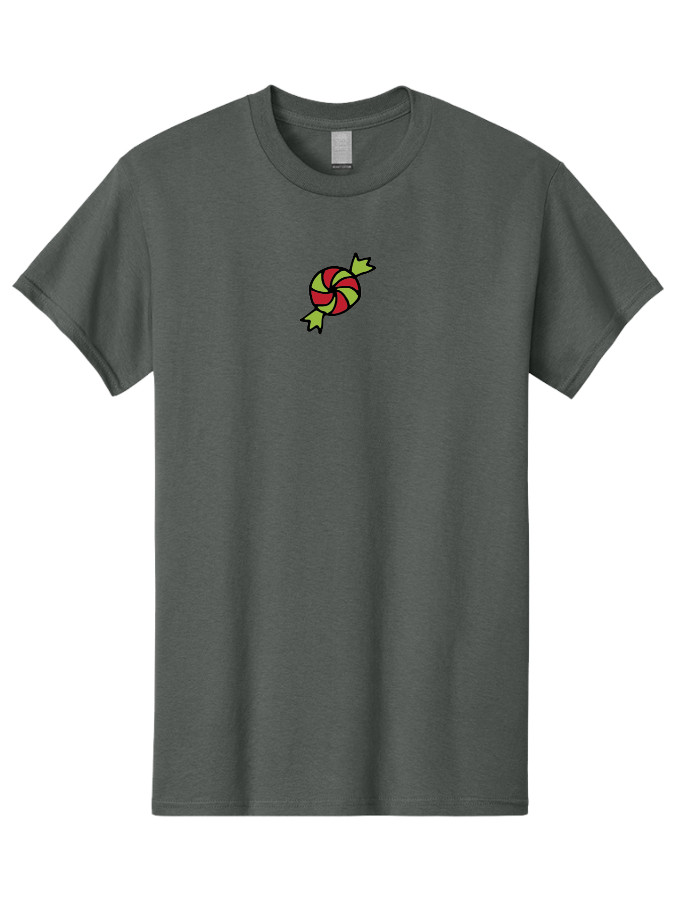 Red-And-Green-Swirled-Lollipop Men'S Graphic Tee, 100% Cotton, Comfortable Casual Summer Wear, Machine Washable, Colorful Candy, Red And Green Swirls, Wrapped Candy, Sweet Treat, Cartoon Style, Whimsical Design, Playful Illustration Aab062 3