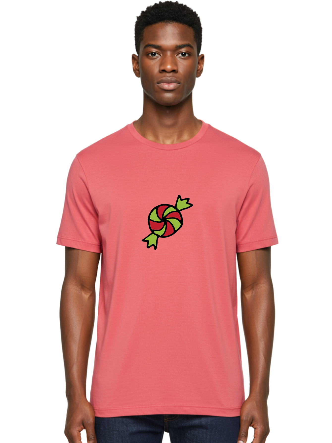 Red-And-Green-Swirled-Lollipop Men'S Graphic Tee, 100% Cotton, Comfortable Casual Summer Wear, Machine Washable, Colorful Candy, Red And Green Swirls, Wrapped Candy, Sweet Treat, Cartoon Style, Whimsical Design, Playful Illustration Aab062 6