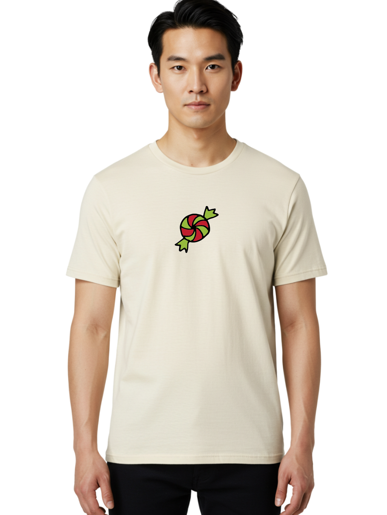 Red-And-Green-Swirled-Lollipop Men'S Graphic Tee, 100% Cotton, Comfortable Casual Summer Wear, Machine Washable, Colorful Candy, Red And Green Swirls, Wrapped Candy, Sweet Treat, Cartoon Style, Whimsical Design, Playful Illustration Aab062 18