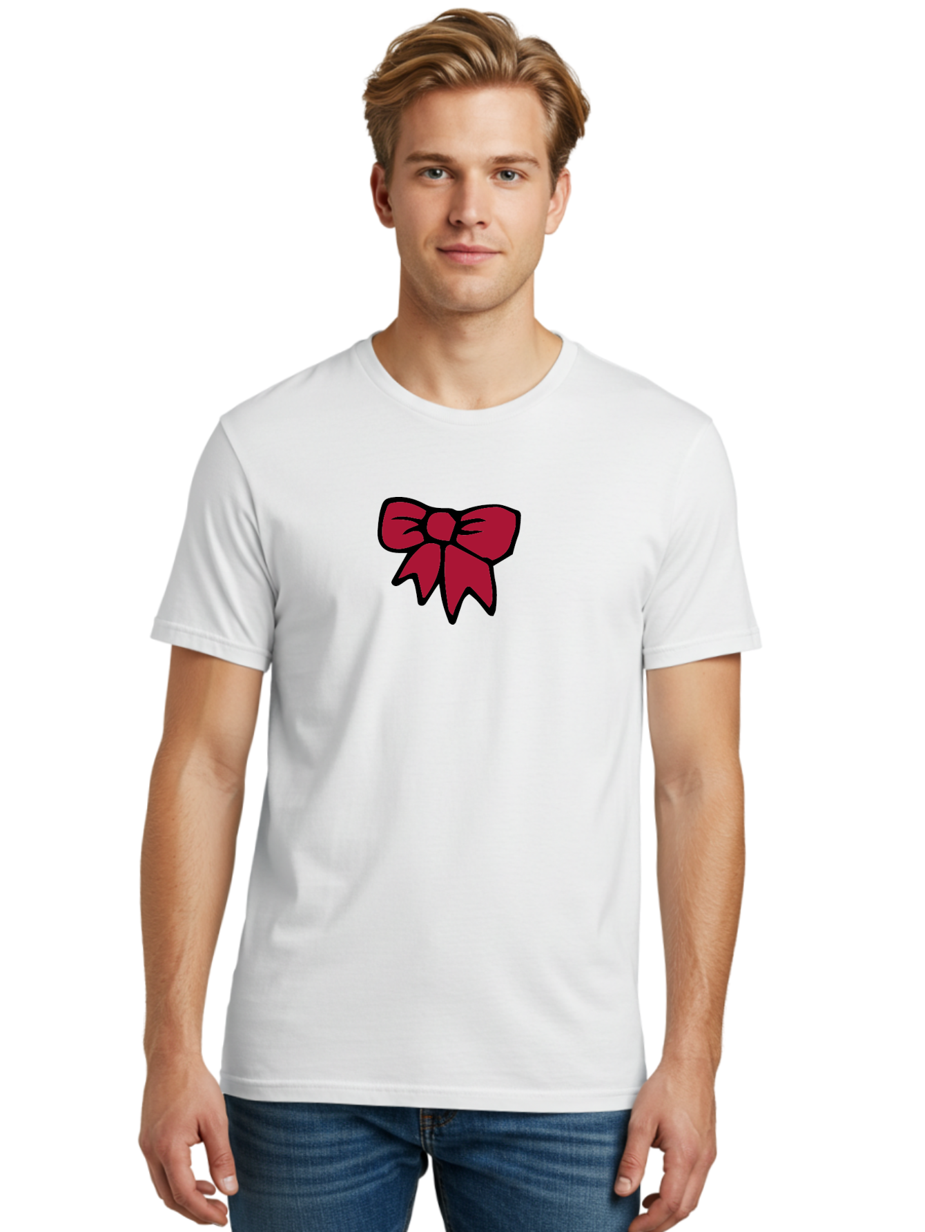 Red-Bow-2 Men'S Graphic Tee, 100% Cotton, Comfortable Casual Summer Wear, Machine Washable, Red Bow, Gift Wrapping, Ribbon Decoration, Festive Decor, Elegant Design, Stylish Accessory, Wrapping Ideas Aab067 30